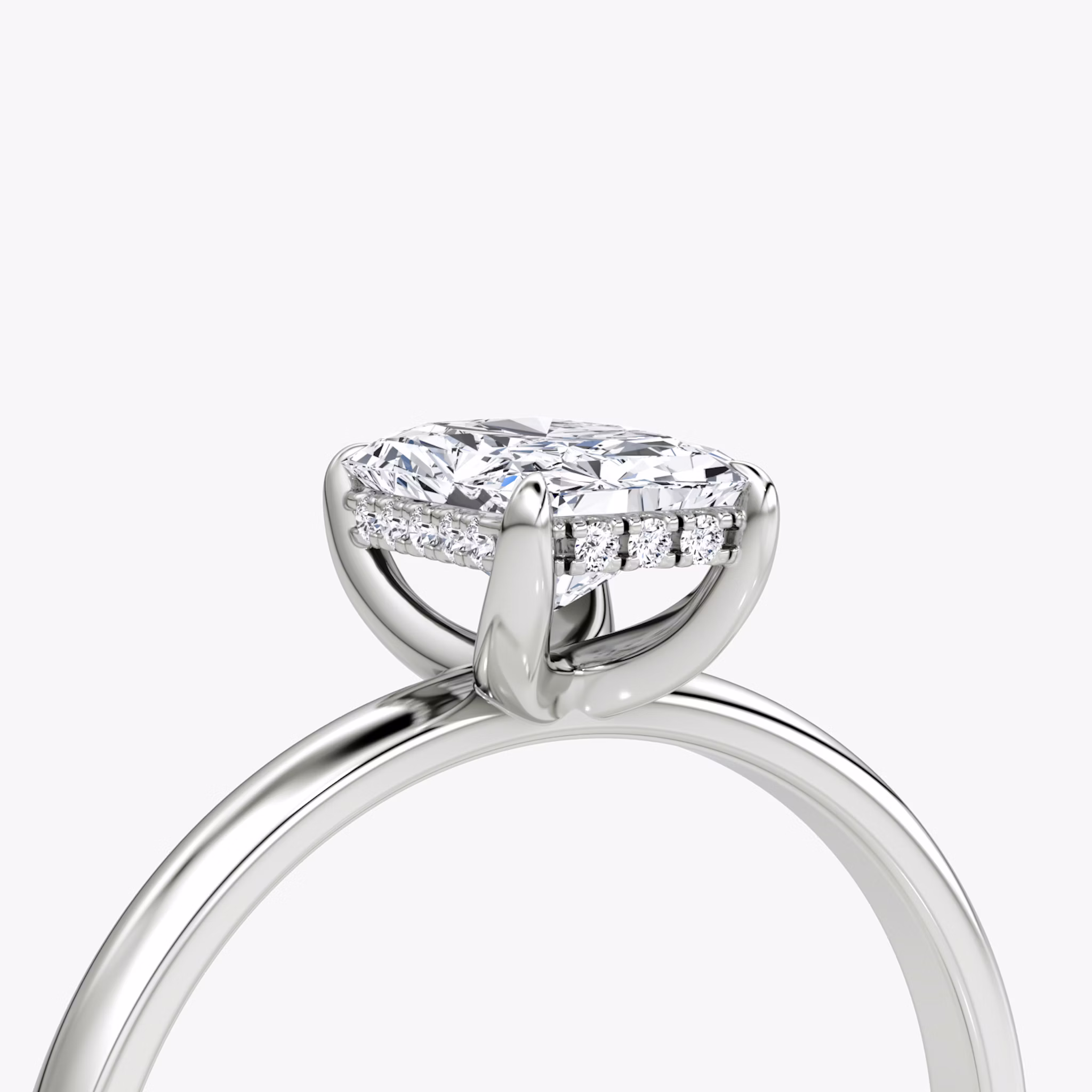 The Classic Hidden Halo | Radiant | 18k | White Gold | bandAccent: Plain | bandWidth: large | prongStyle: Plain | diamondOrientation: vertical | caratWeight: other