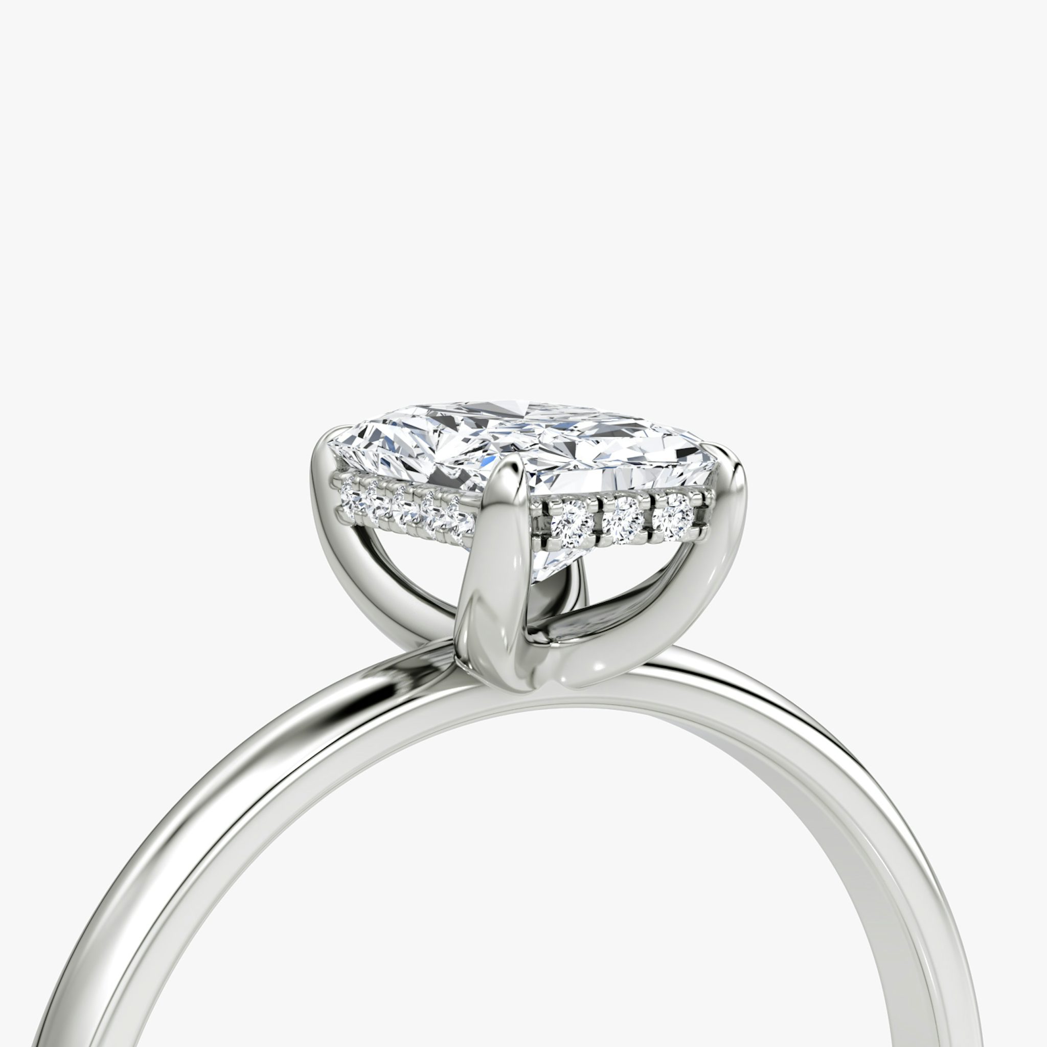 The Classic Hidden Halo | Radiant | 18k | White Gold | bandAccent: Plain | bandWidth: large | prongStyle: Plain | diamondOrientation: vertical | caratWeight: other