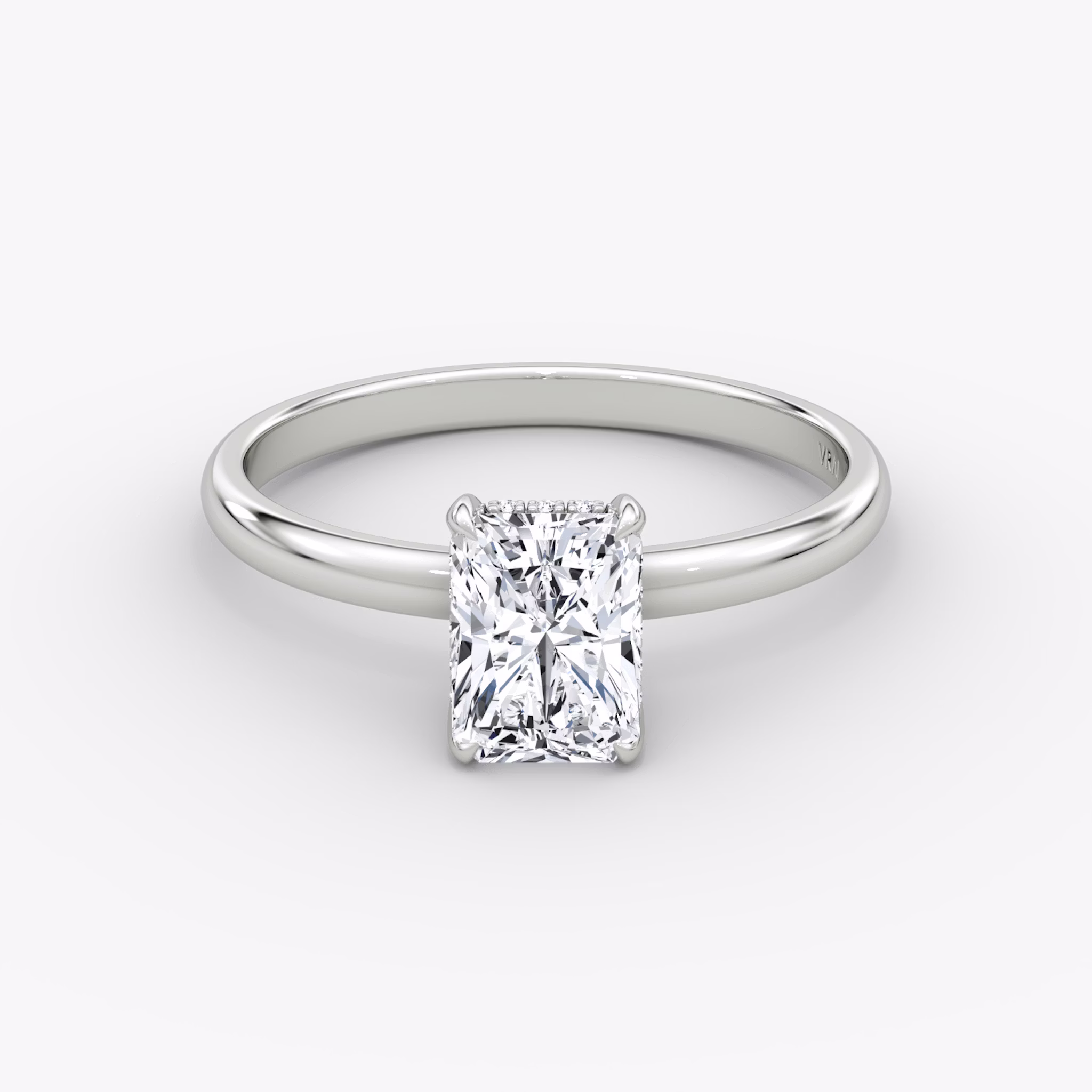 The Classic Hidden Halo | Radiant | 18k | White Gold | bandAccent: Plain | bandWidth: large | prongStyle: Plain | diamondOrientation: vertical | caratWeight: other