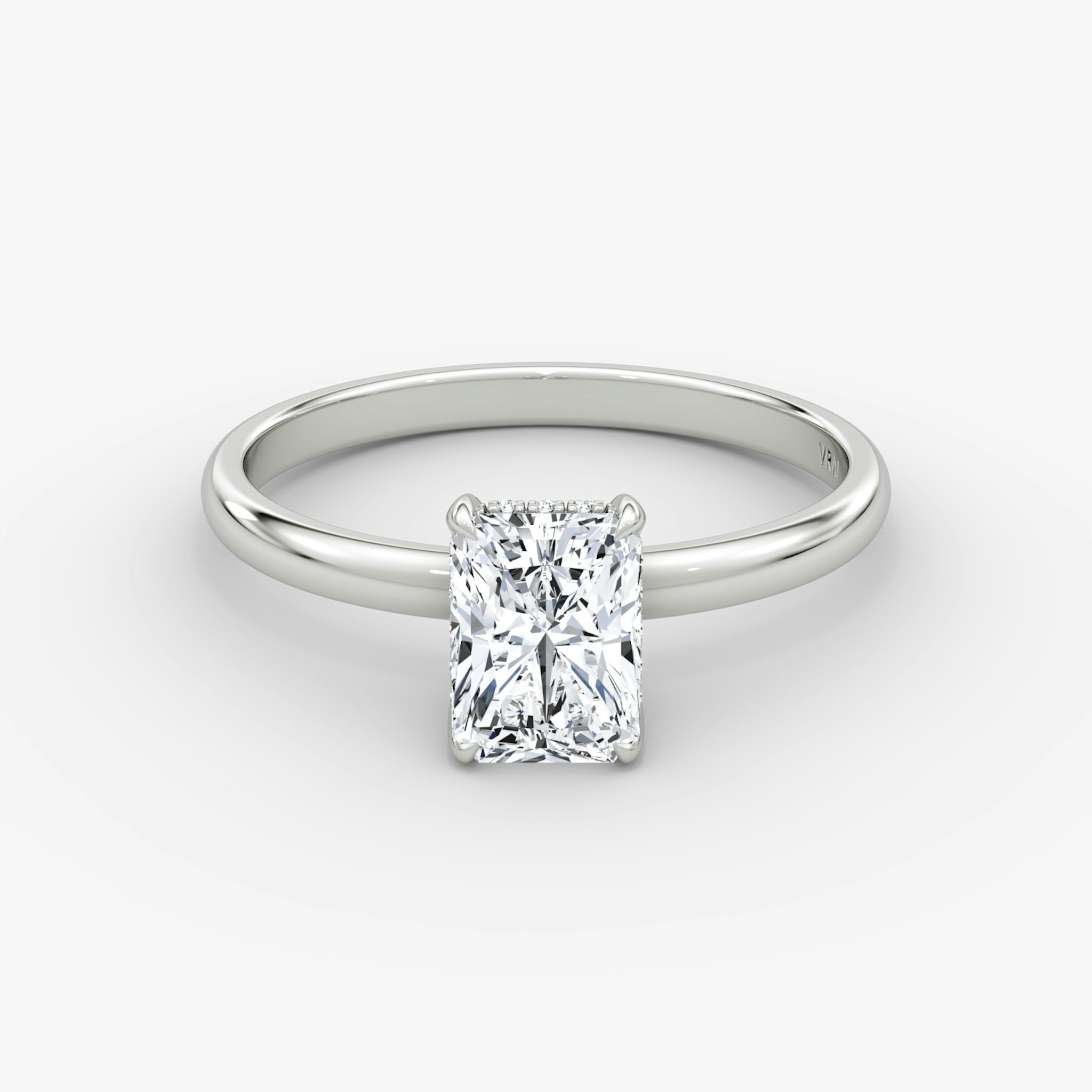The Classic Hidden Halo | Radiant | 18k | White Gold | bandAccent: Plain | bandWidth: large | prongStyle: Plain | diamondOrientation: vertical | caratWeight: other