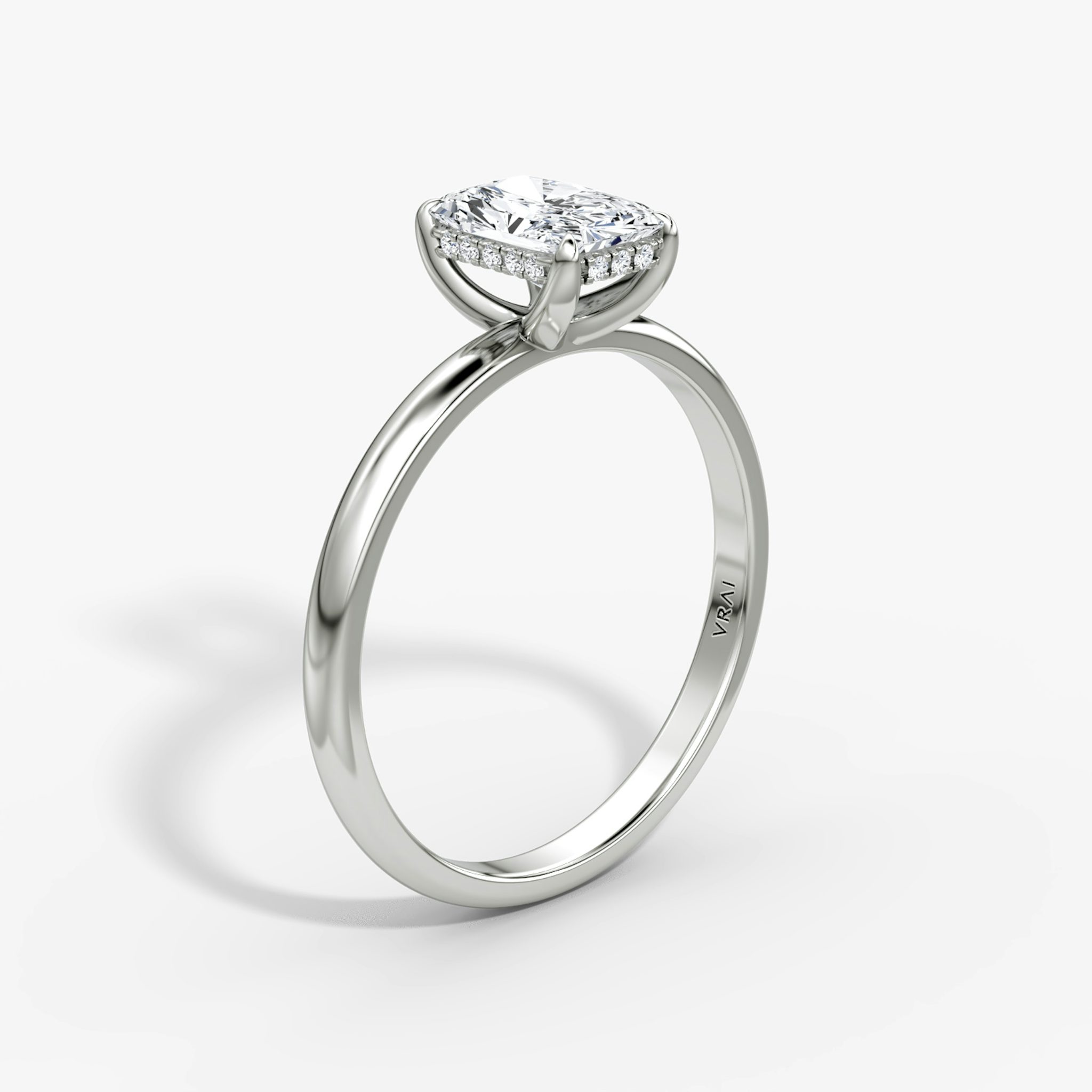 The Classic Hidden Halo | Radiant | 18k | White Gold | bandAccent: Plain | bandWidth: large | prongStyle: Plain | diamondOrientation: vertical | caratWeight: other