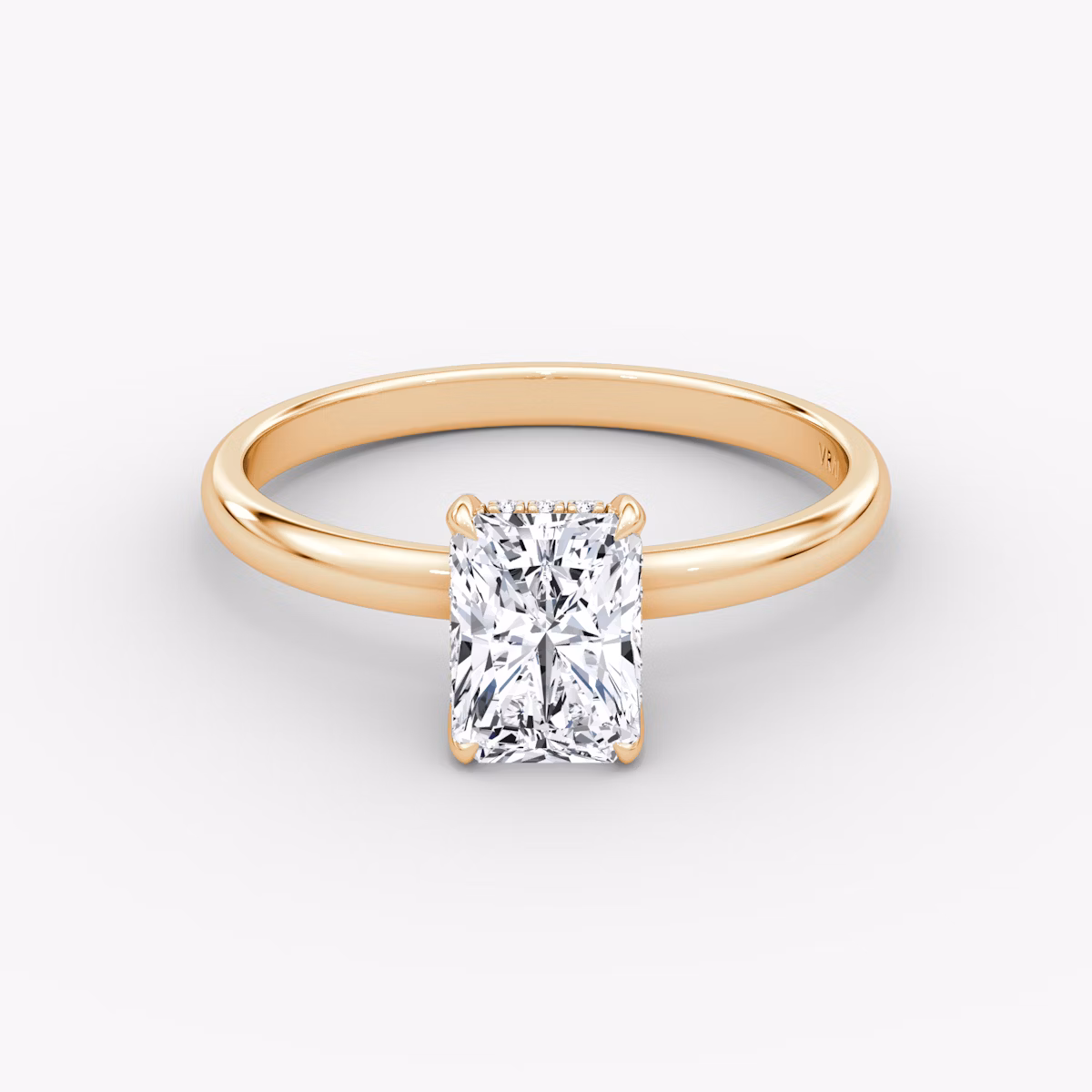 The Classic Hidden Halo | Radiant | 14k | Rose Gold | bandAccent: Plain | bandWidth: large | prongStyle: Plain | diamondOrientation: vertical | caratWeight: other