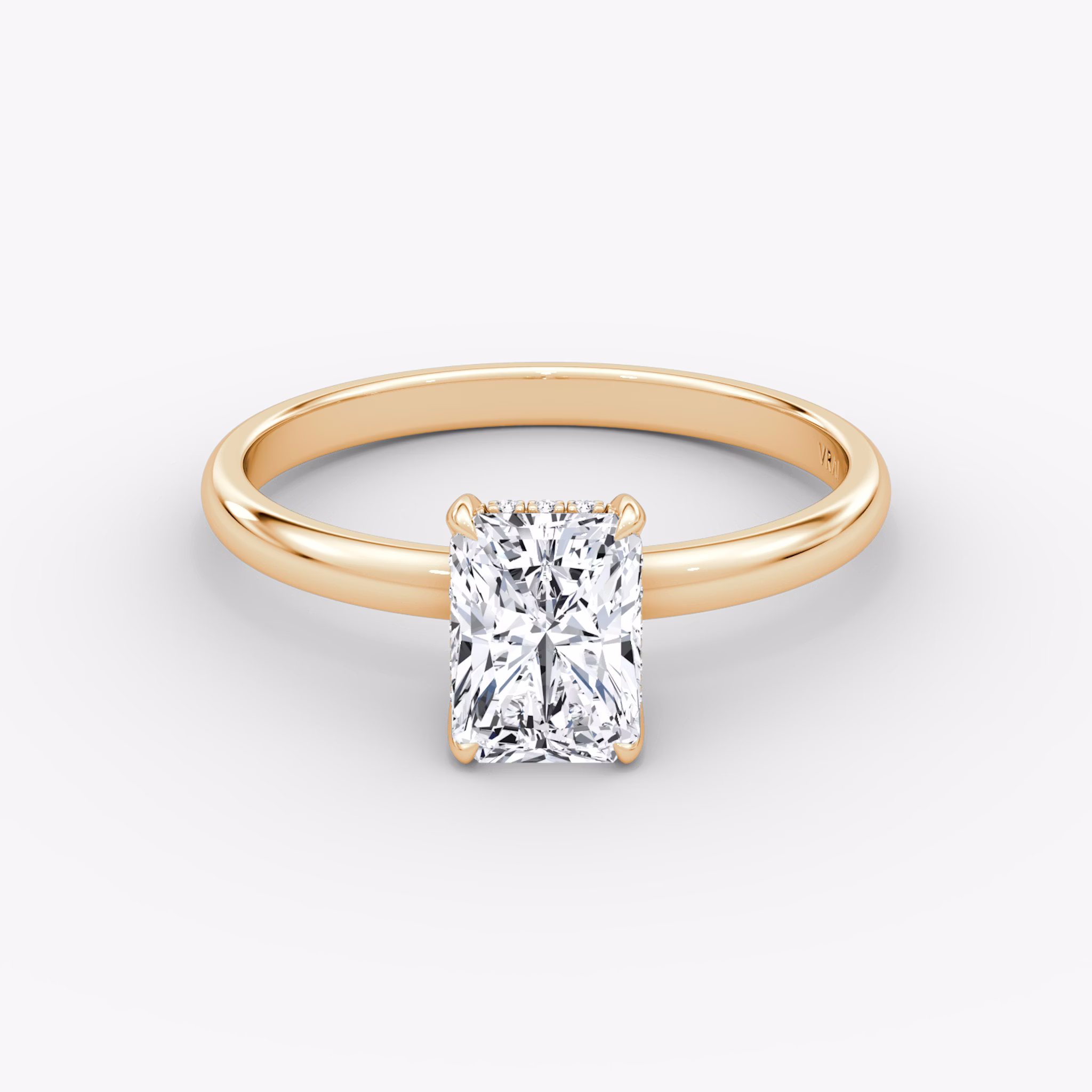 The Classic Hidden Halo | Radiant | 14k | Rose Gold | bandAccent: Plain | bandWidth: large | prongStyle: Plain | diamondOrientation: vertical | caratWeight: other