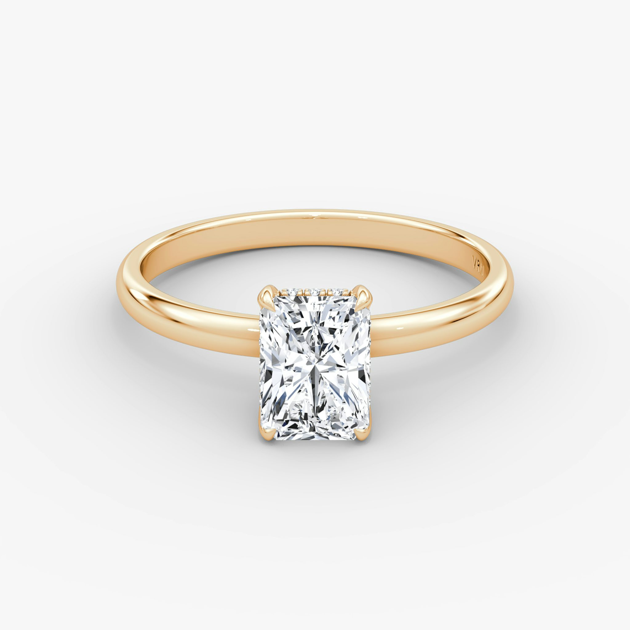 The Classic Hidden Halo | Radiant | 14k | Rose Gold | bandAccent: Plain | bandWidth: large | prongStyle: Plain | diamondOrientation: vertical | caratWeight: other