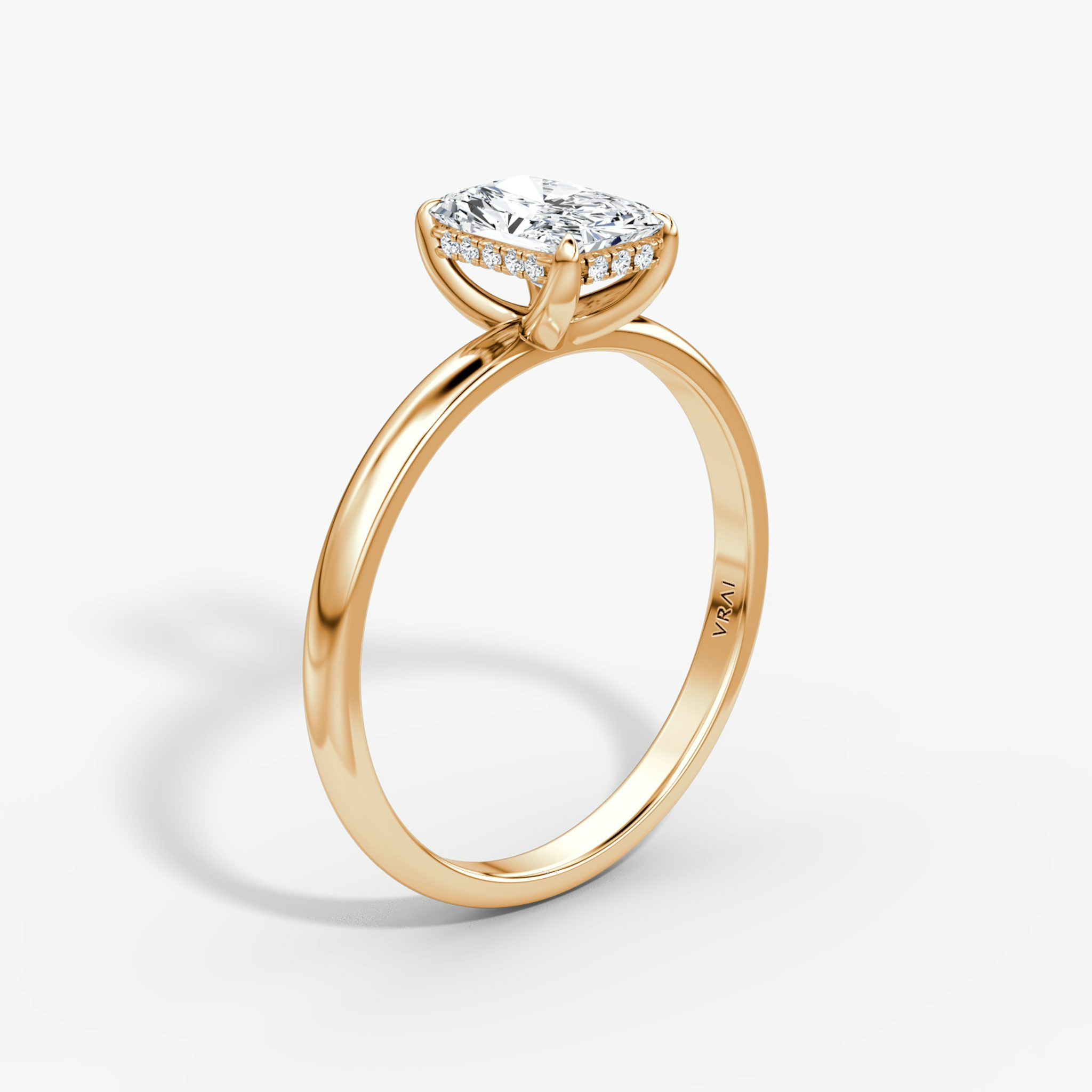 The Classic Hidden Halo | Radiant | 14k | Rose Gold | bandAccent: Plain | bandWidth: large | prongStyle: Plain | diamondOrientation: vertical | caratWeight: other