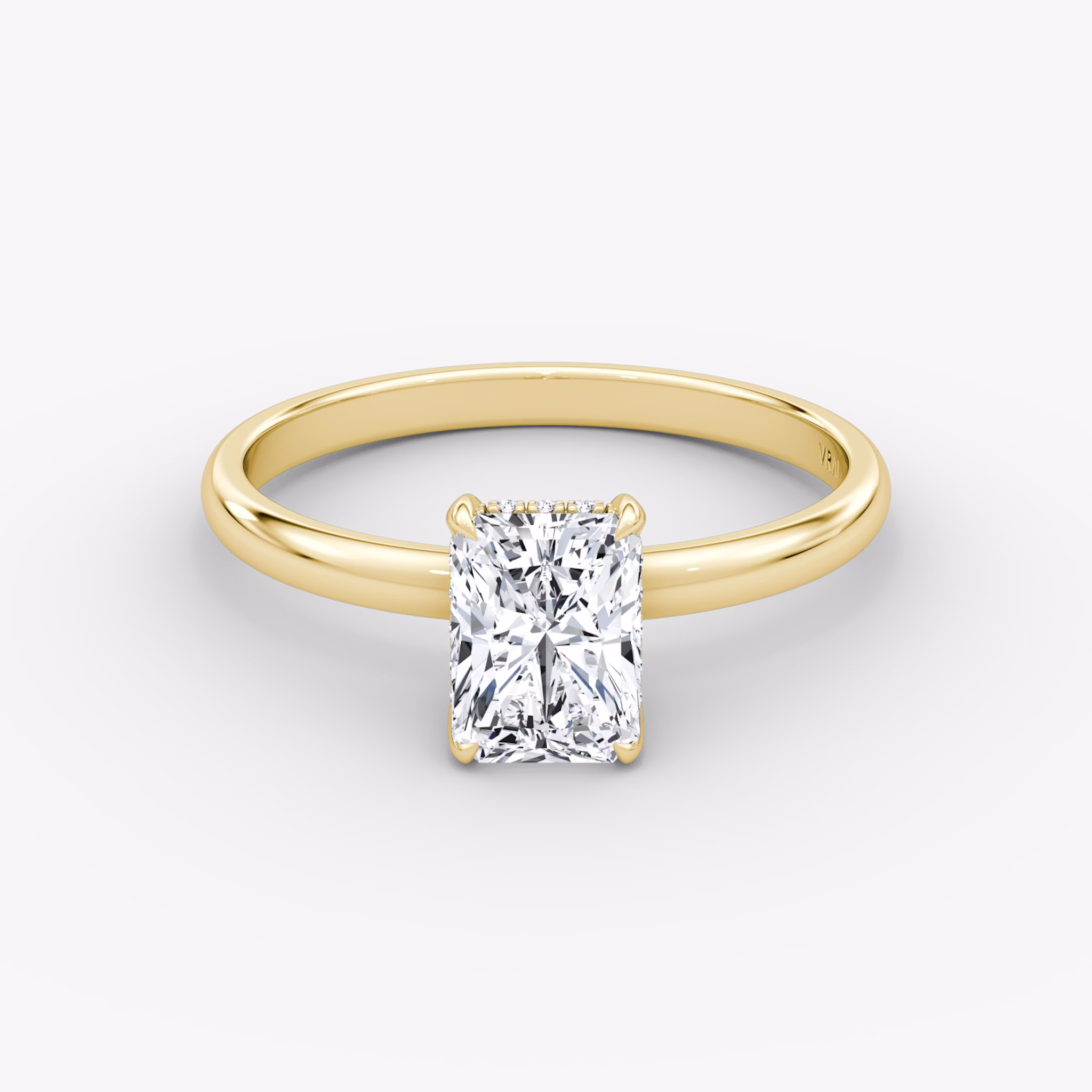 The Classic Hidden Halo | Radiant | 18k | Yellow Gold | bandAccent: Plain | bandWidth: large | prongStyle: Plain | diamondOrientation: vertical | caratWeight: other