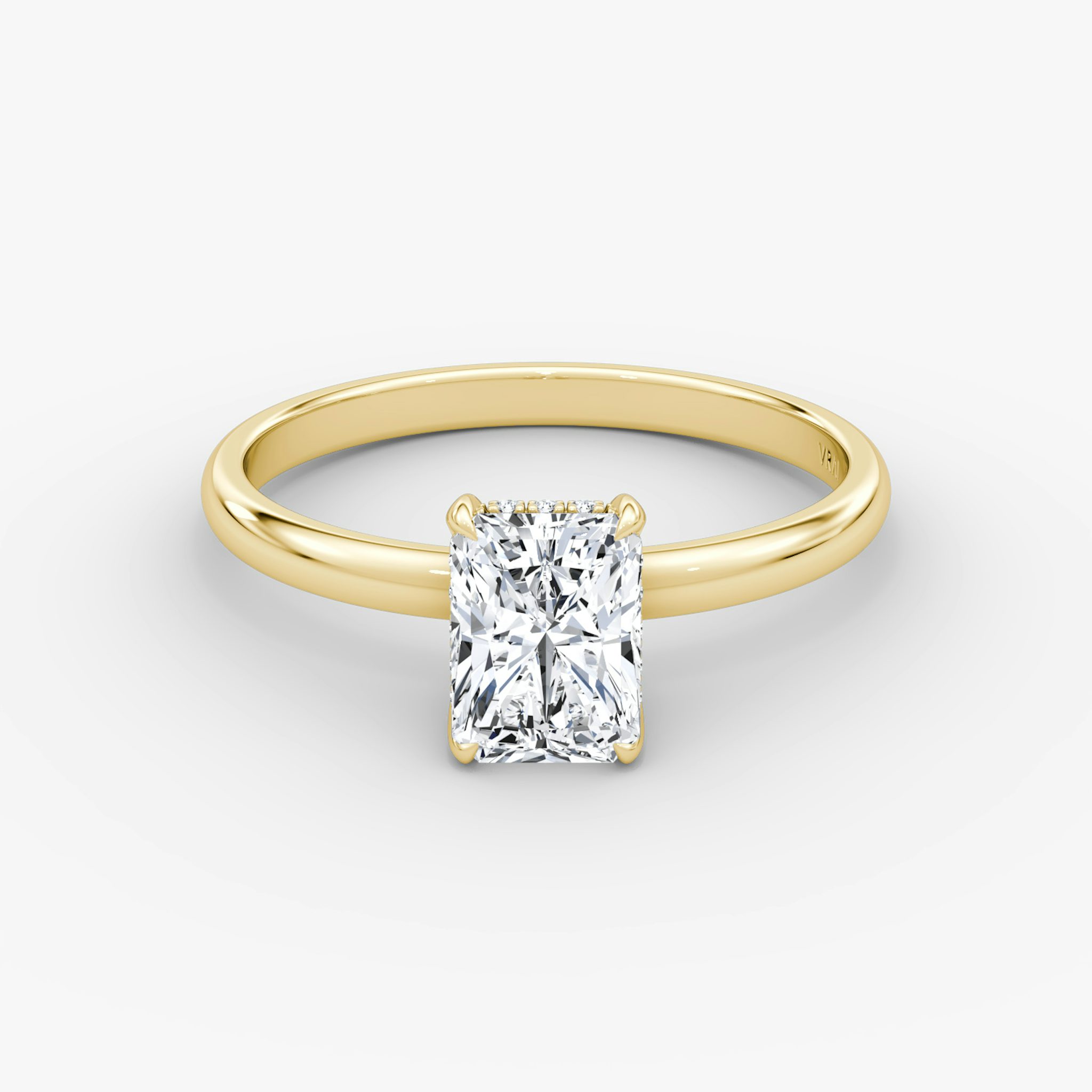 The Classic Hidden Halo | Radiant | 18k | Yellow Gold | bandAccent: Plain | bandWidth: large | prongStyle: Plain | diamondOrientation: vertical | caratWeight: other