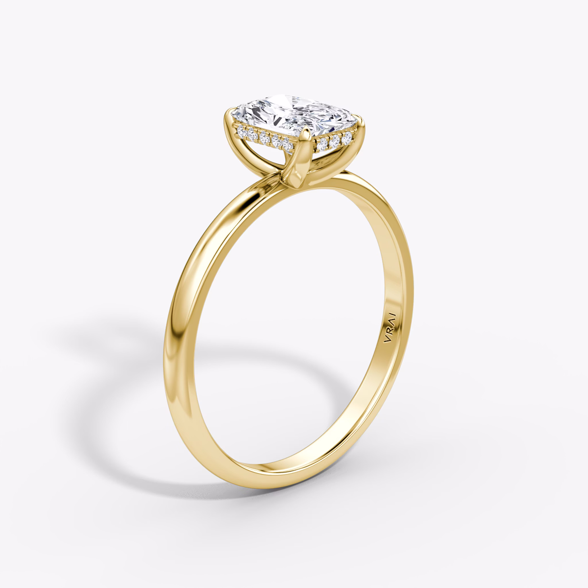 The Classic Hidden Halo | Radiant | 18k | Yellow Gold | bandAccent: Plain | bandWidth: large | prongStyle: Plain | diamondOrientation: vertical | caratWeight: other