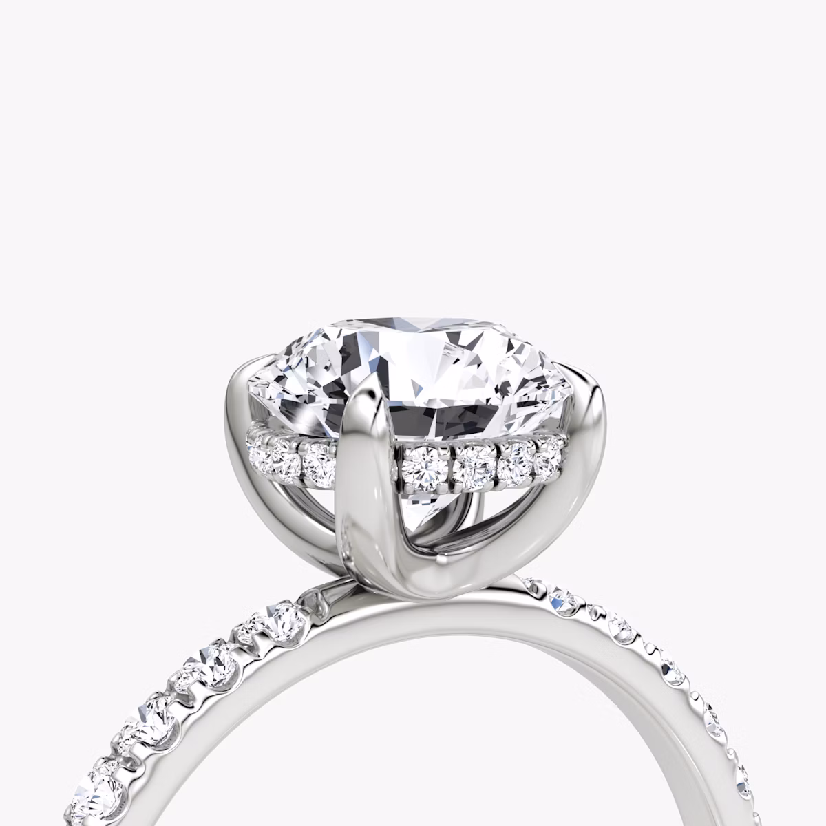 The Classic Hidden Halo | Round Brilliant | 18k | White Gold | bandAccent: Pavé | bandWidth: large | caratWeight: 2.0ct | prongStyle: Plain | diamondOrientation: vertical