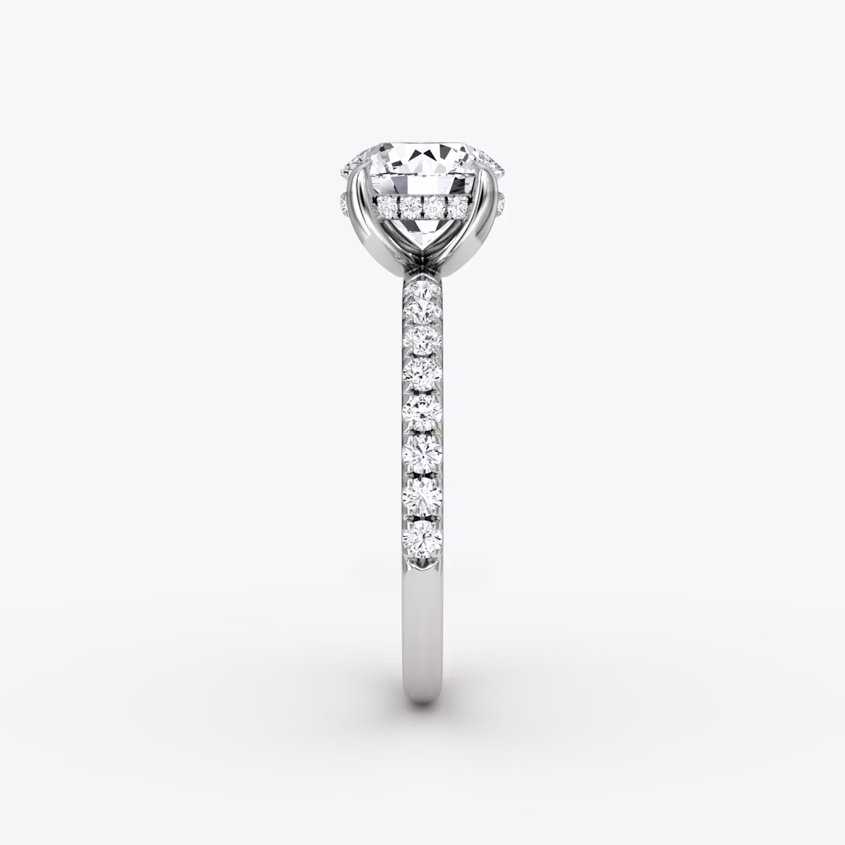 The Classic Hidden Halo | Round Brilliant | 18k | White Gold | bandAccent: Pavé | bandWidth: large | caratWeight: 2.0ct | prongStyle: Plain | diamondOrientation: vertical