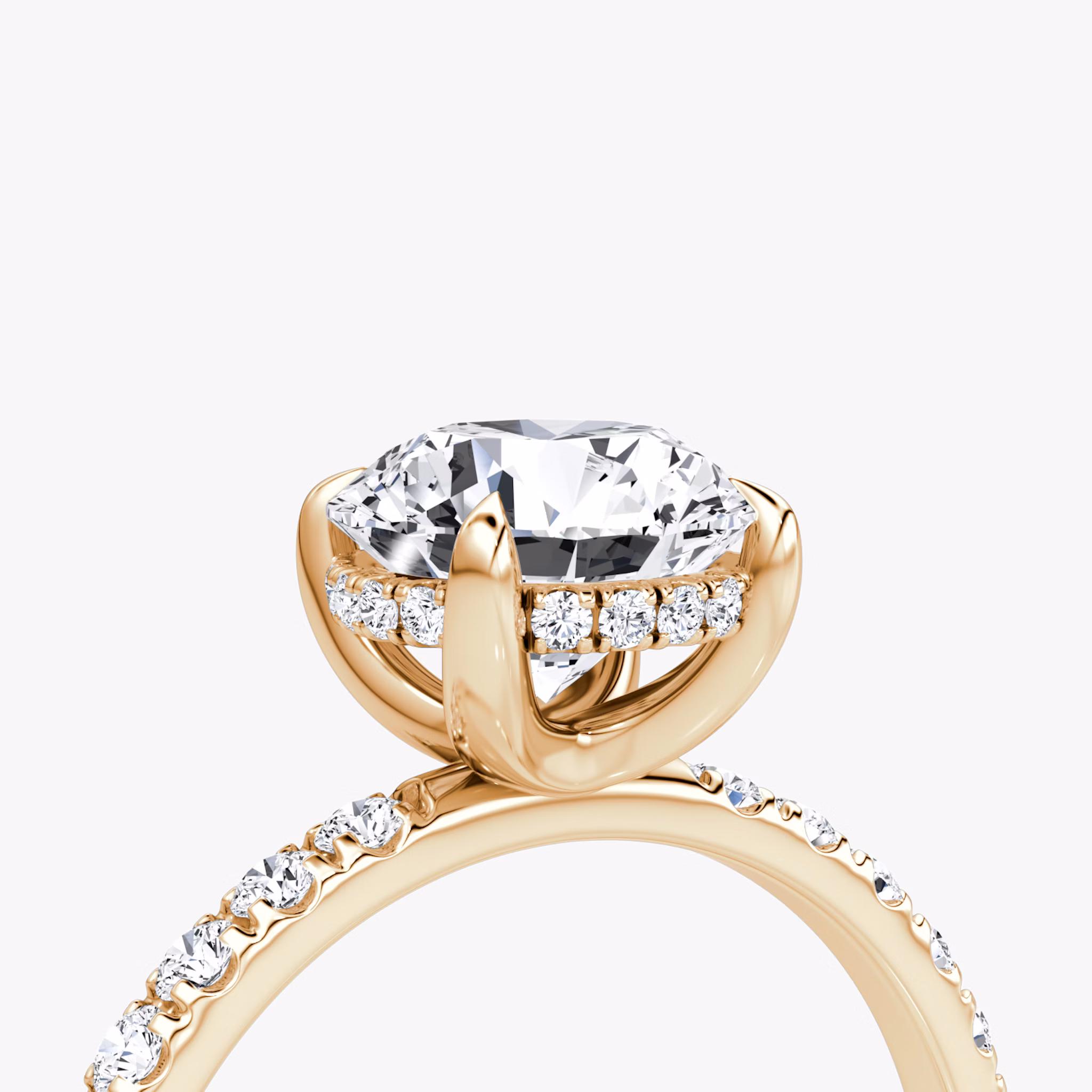 The Classic Hidden Halo | Round Brilliant | 14k | Rose Gold | bandAccent: Pavé | bandWidth: large | caratWeight: other | prongStyle: Plain | diamondOrientation: vertical