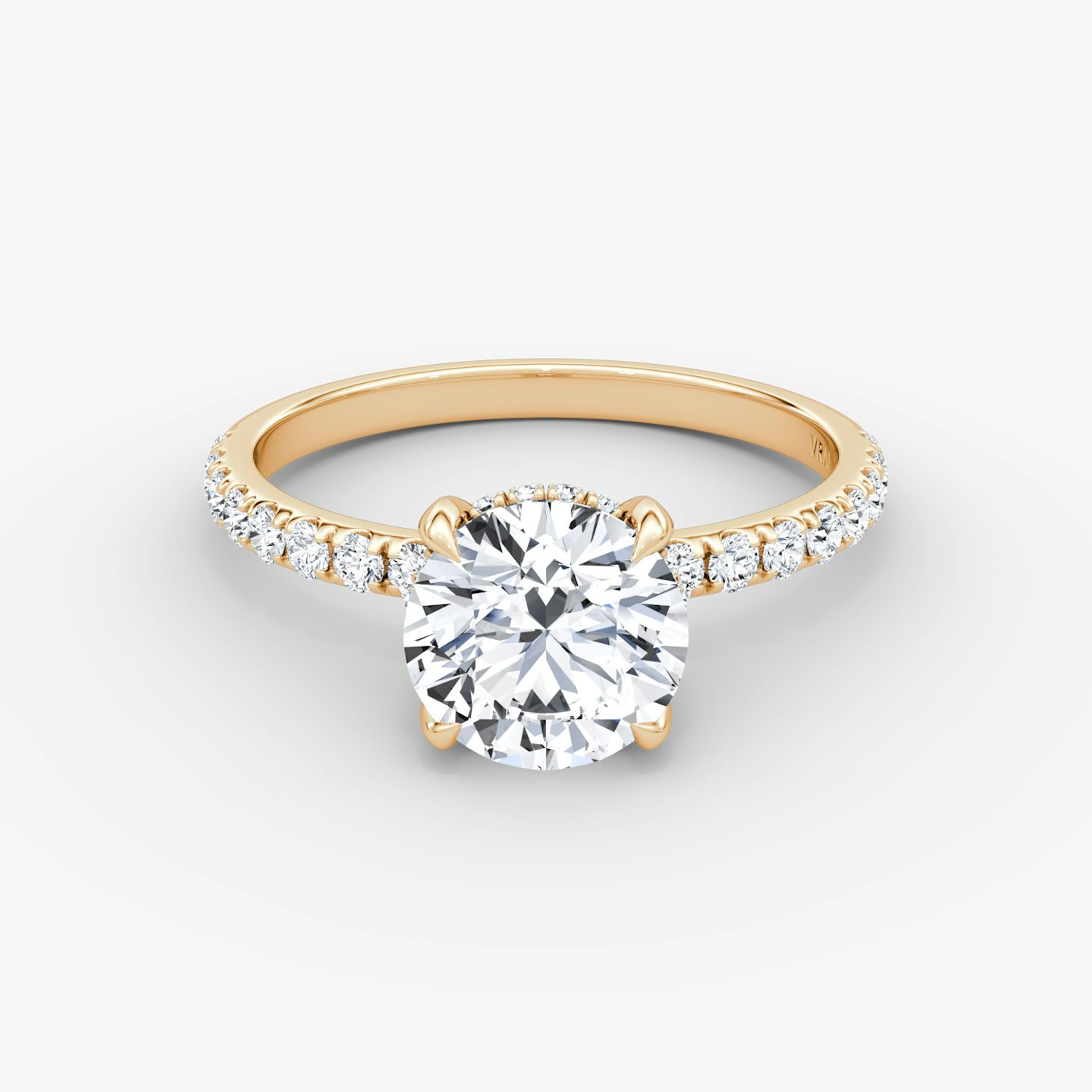 Anillo de compromiso Classic Hidden Halo | Brillante | 14k | Oro rosa | bandAccent: Pavé | bandWidth: large | caratWeight: 1.0ct | prongStyle: Simple | diamondOrientation: vertical