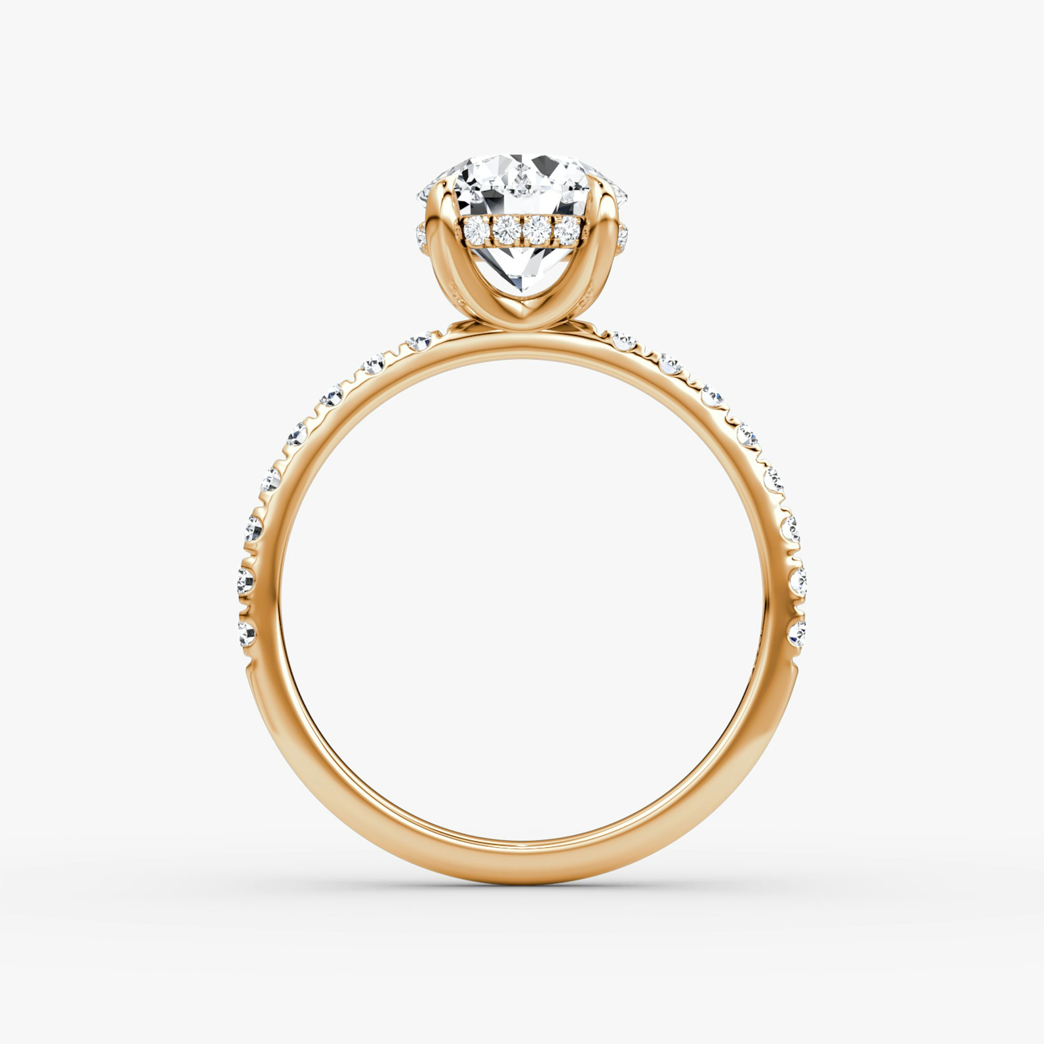 The Classic Hidden Halo | Round Brilliant | 14k | Rose Gold | bandAccent: Pavé | bandWidth: large | caratWeight: other | prongStyle: Plain | diamondOrientation: vertical