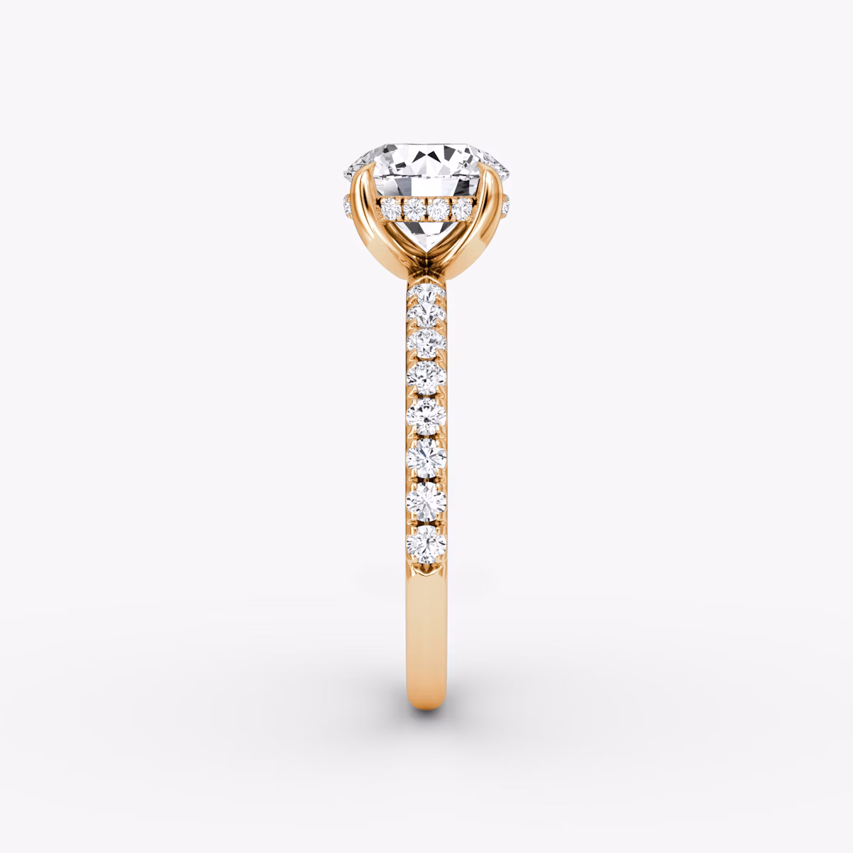 The Classic Hidden Halo | Round Brilliant | 14k | Rose Gold | bandAccent: Pavé | bandWidth: large | caratWeight: 2.0ct | prongStyle: Plain | diamondOrientation: vertical
