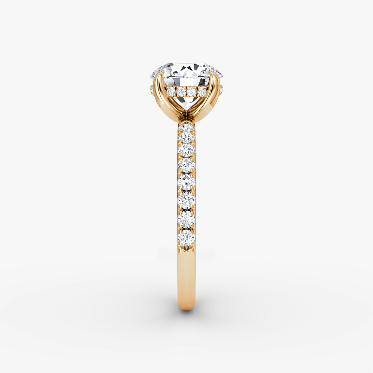 Anillo de compromiso Classic Hidden Halo | Brillante | 14k | Oro rosa | bandAccent: Pavé | bandWidth: large | caratWeight: 1.0ct | prongStyle: Simple | diamondOrientation: vertical