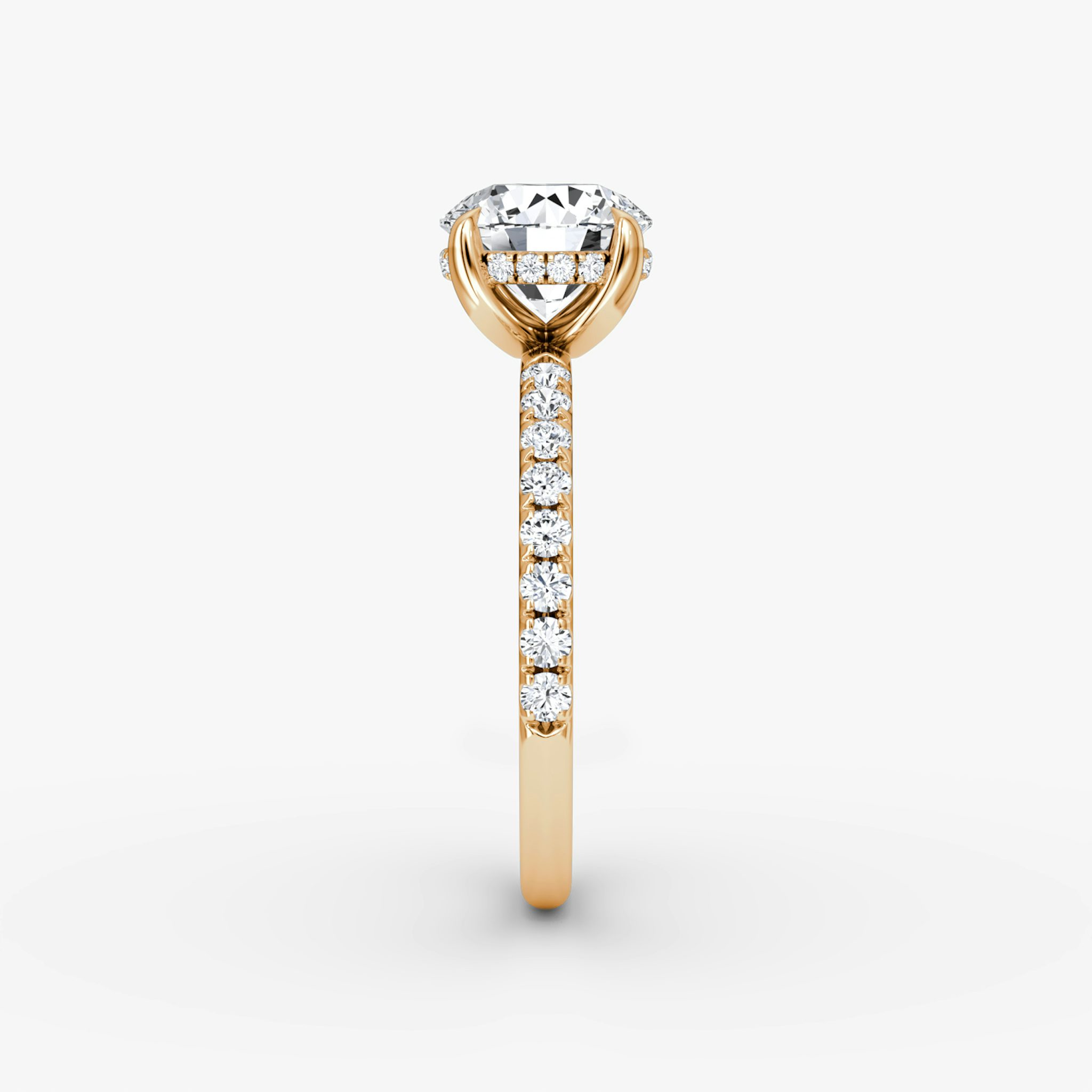 The Classic Hidden Halo | Round Brilliant | 14k | Rose Gold | bandAccent: Pavé | bandWidth: large | caratWeight: other | prongStyle: Plain | diamondOrientation: vertical