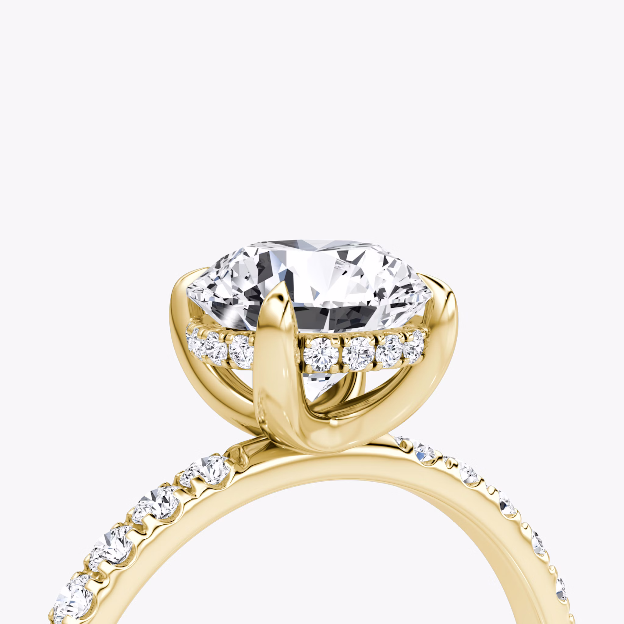 The Classic Hidden Halo | Round Brilliant | 18k | Yellow Gold | bandAccent: Pavé | bandWidth: large | caratWeight: other | prongStyle: Plain | diamondOrientation: vertical
