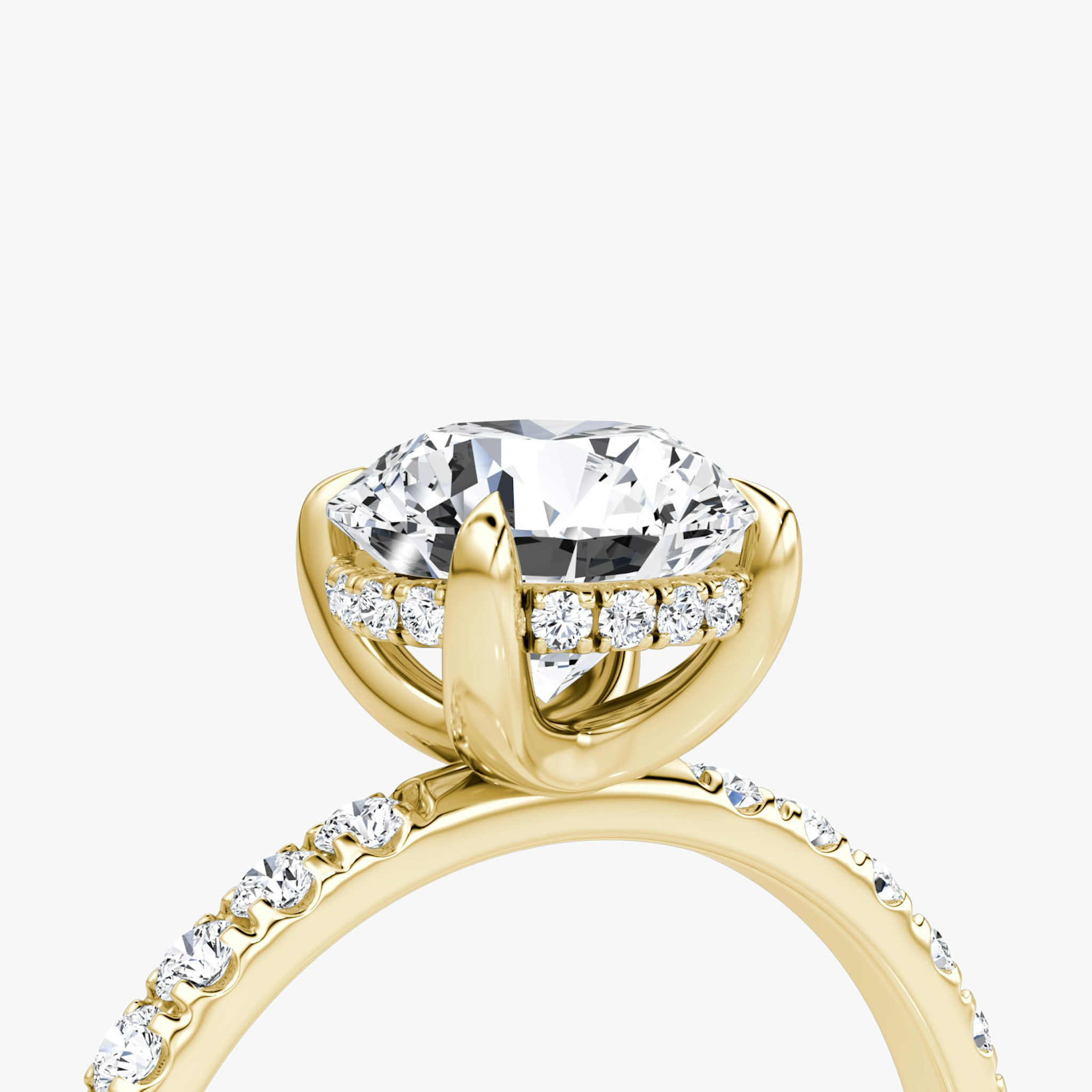 The Classic Hidden Halo | Round Brilliant | 18k | Yellow Gold | bandAccent: Pavé | bandWidth: large | caratWeight: other | prongStyle: Plain | diamondOrientation: vertical