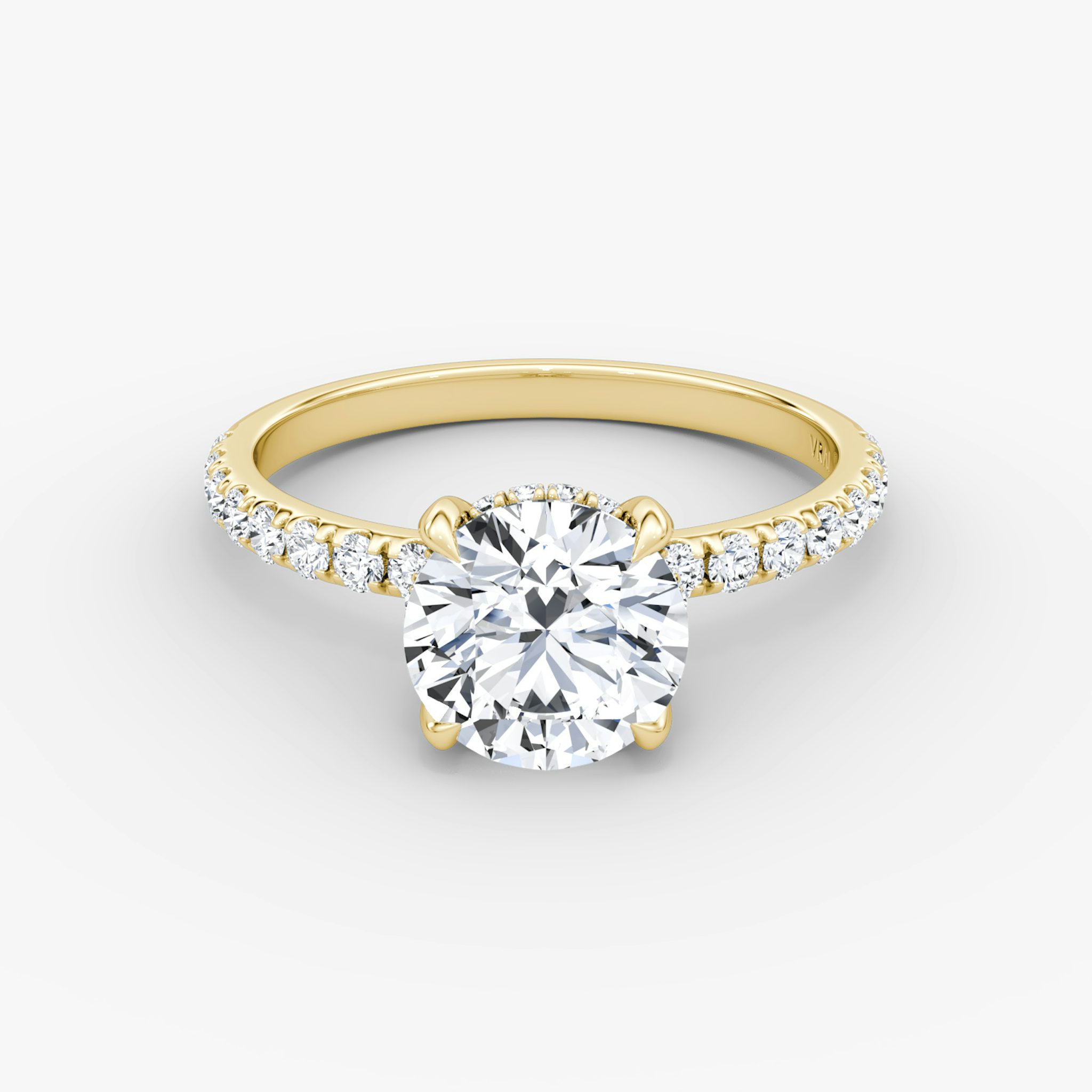 The Classic Hidden Halo | Round Brilliant | 18k | Yellow Gold | bandAccent: Pavé | bandWidth: large | caratWeight: other | prongStyle: Plain | diamondOrientation: vertical