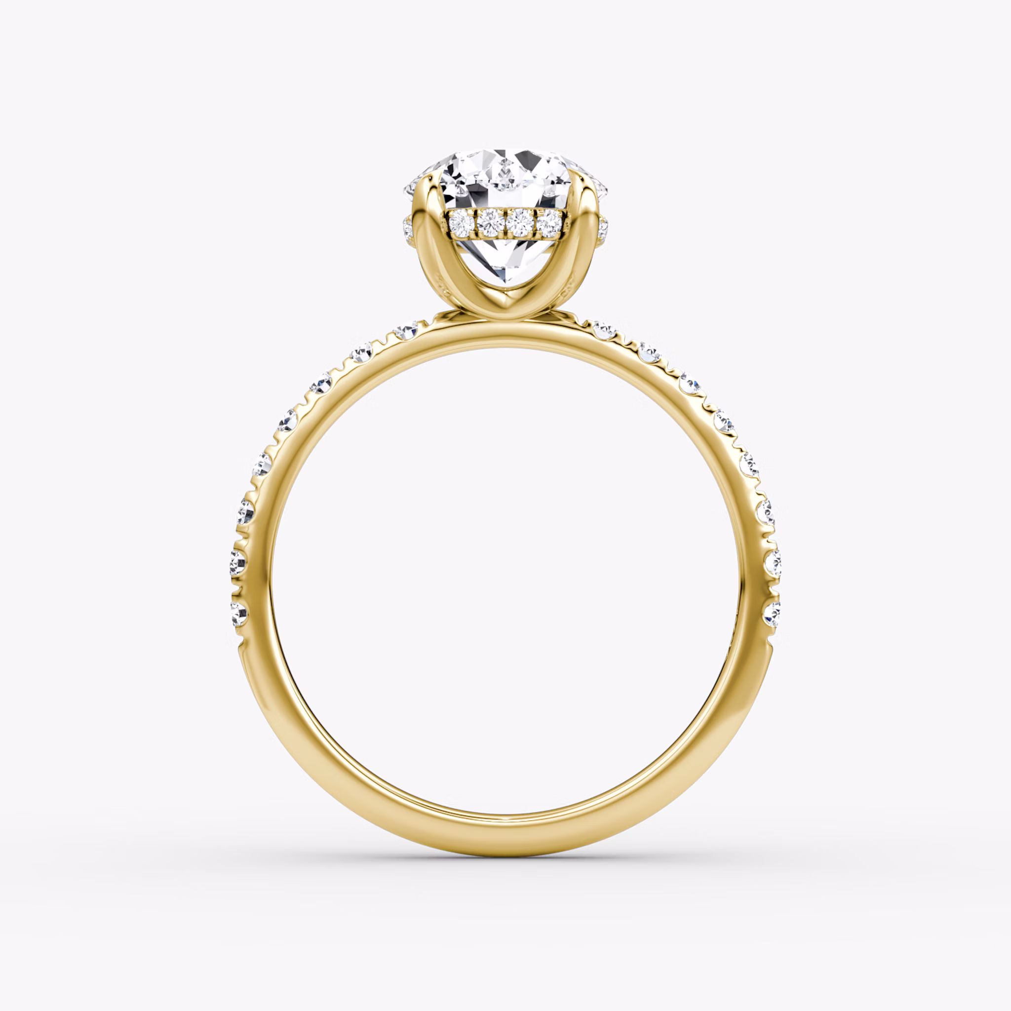 The Classic Hidden Halo | Round Brilliant | 18k | Yellow Gold | bandAccent: Pavé | bandWidth: large | caratWeight: other | prongStyle: Plain | diamondOrientation: vertical