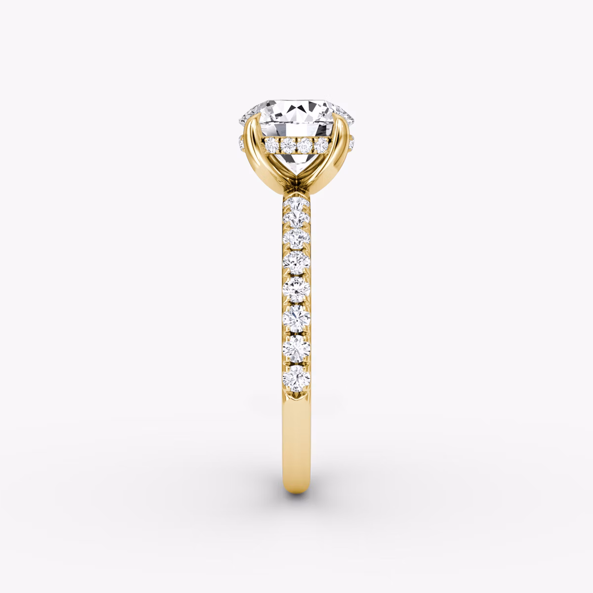 The Classic Hidden Halo | Round Brilliant | 18k | Yellow Gold | bandAccent: Pavé | bandWidth: large | caratWeight: 2.0ct | prongStyle: Plain | diamondOrientation: vertical