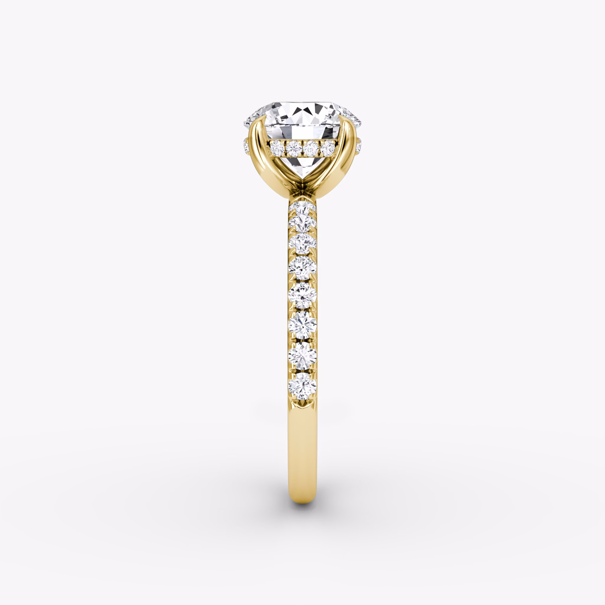 The Classic Hidden Halo | Round Brilliant | 18k | Yellow Gold | bandAccent: Pavé | bandWidth: large | caratWeight: other | prongStyle: Plain | diamondOrientation: vertical