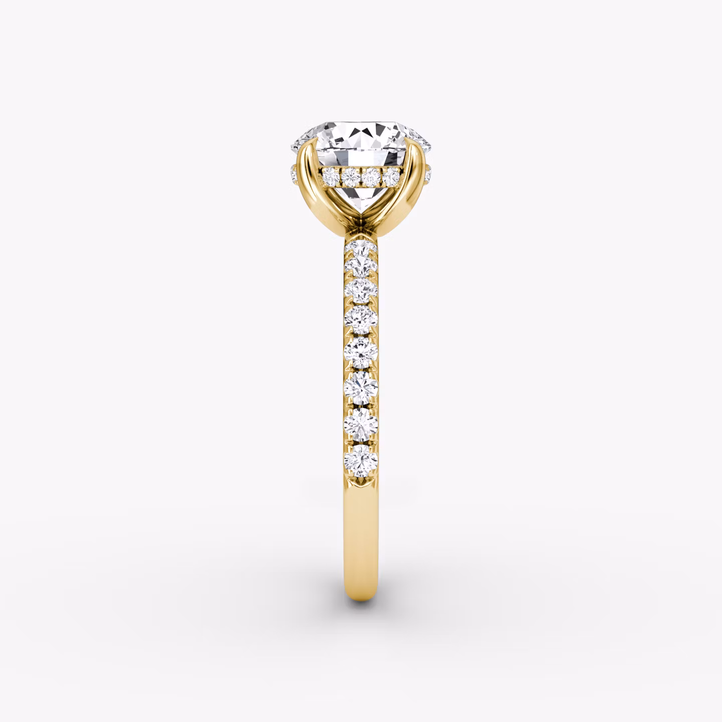 The Classic Hidden Halo | Round Brilliant | 18k | Yellow Gold | bandAccent: Pavé | bandWidth: large | caratWeight: 1.0ct | prongStyle: Plain | diamondOrientation: vertical