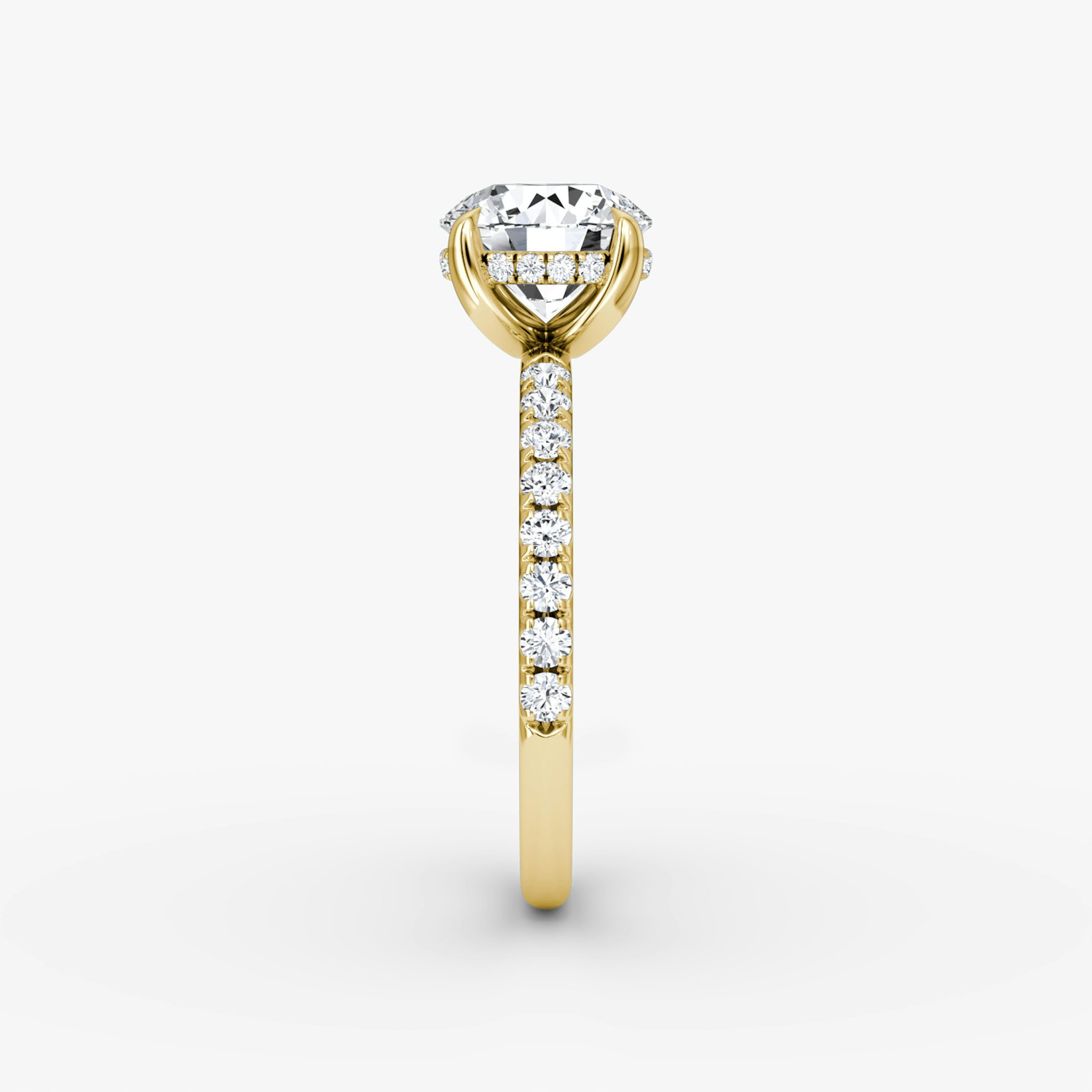 The Classic Hidden Halo | Round Brilliant | 18k | Yellow Gold | bandAccent: Pavé | bandWidth: large | caratWeight: other | prongStyle: Plain | diamondOrientation: vertical
