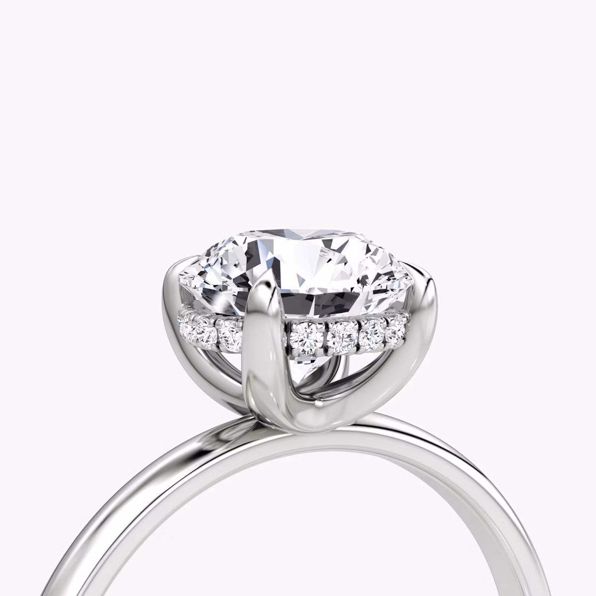 The Classic Hidden Halo | Round Brilliant | 18k | White Gold | bandAccent: Plain | bandWidth: large | caratWeight: 1.5ct | prongStyle: Plain | diamondOrientation: vertical
