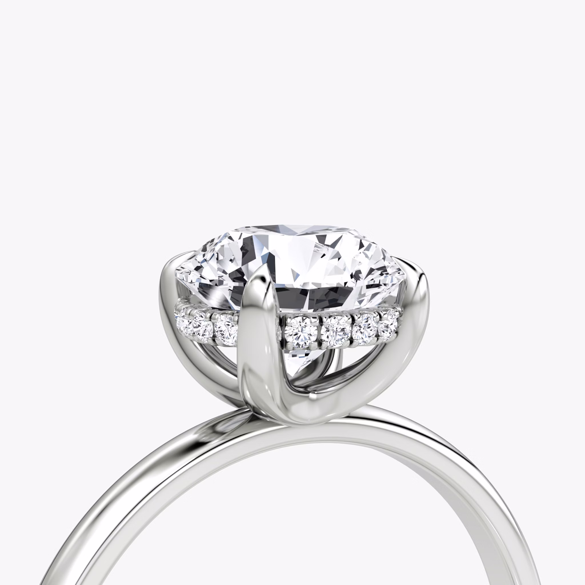 The Classic Hidden Halo | Round Brilliant | Platinum | bandAccent: Plain | bandWidth: large | caratWeight: 1.0ct | prongStyle: Plain | diamondOrientation: vertical