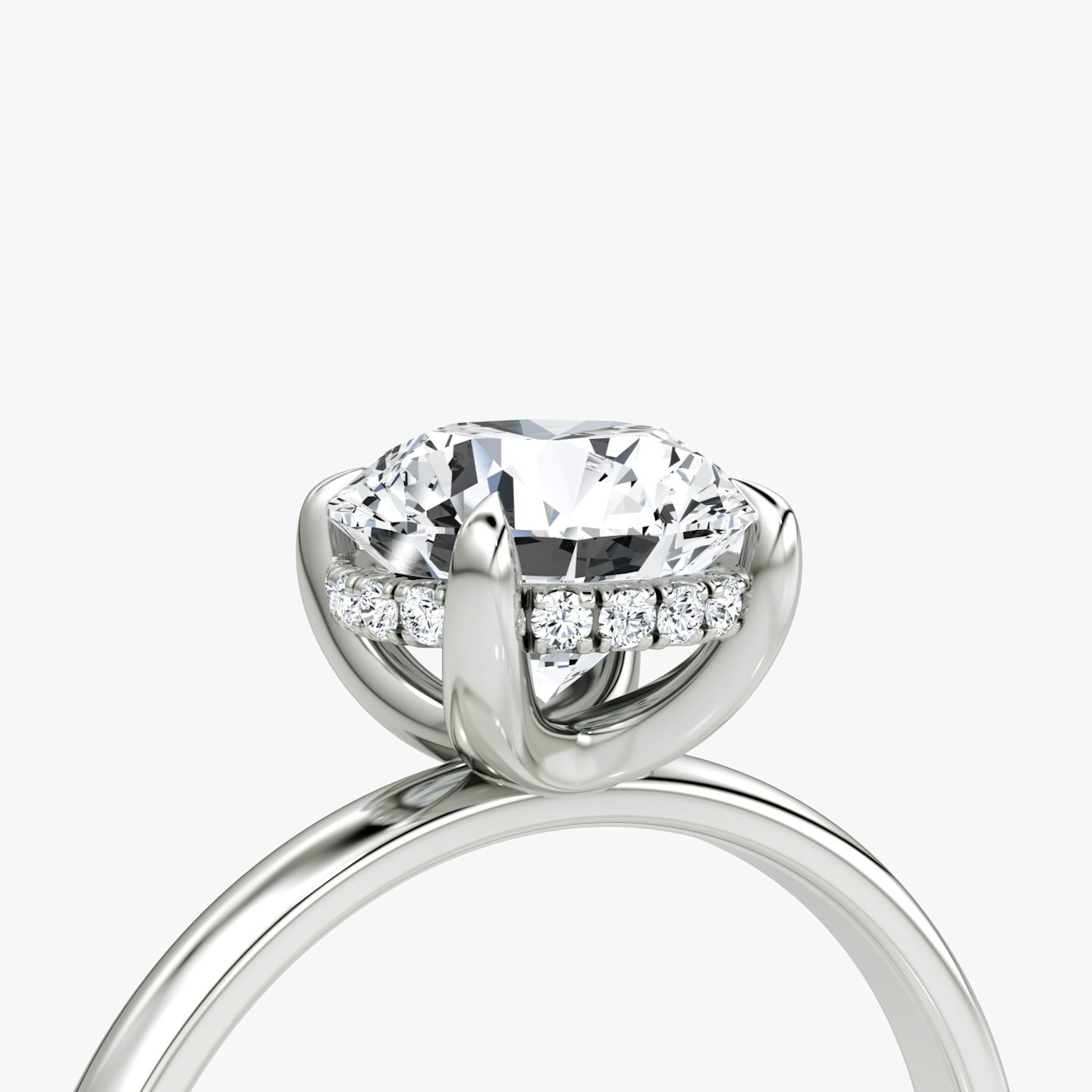 The Classic Hidden Halo | Round Brilliant | 18k | White Gold | bandAccent: Plain | bandWidth: large | caratWeight: 1.0ct | prongStyle: Plain | diamondOrientation: vertical