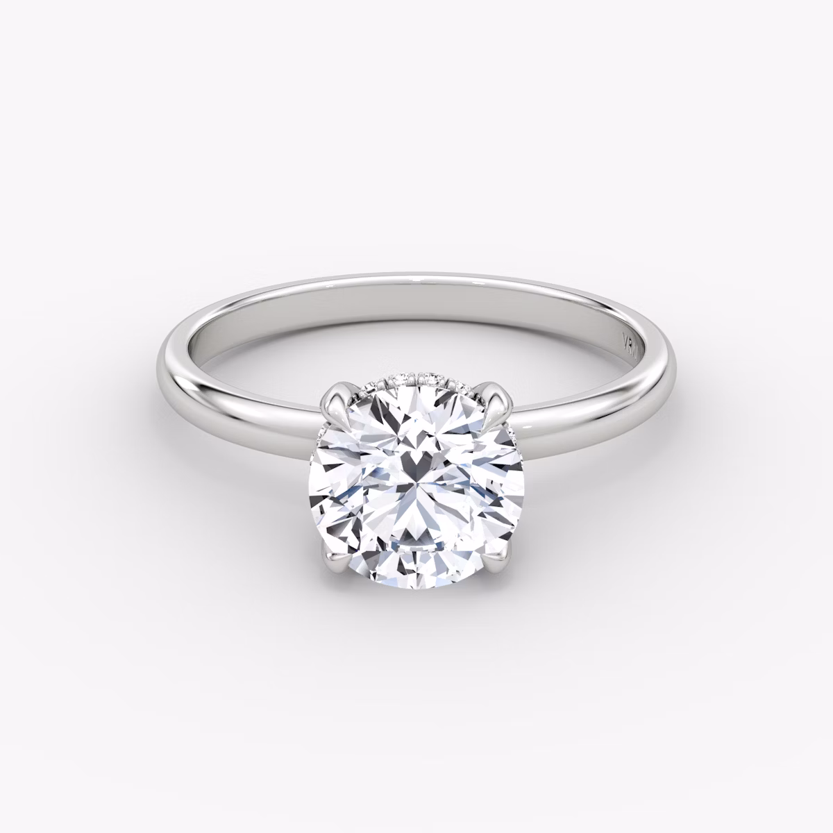 The Classic Hidden Halo | Round Brilliant | 18k | White Gold | bandAccent: Plain | bandWidth: large | caratWeight: 1.5ct | prongStyle: Plain | diamondOrientation: vertical