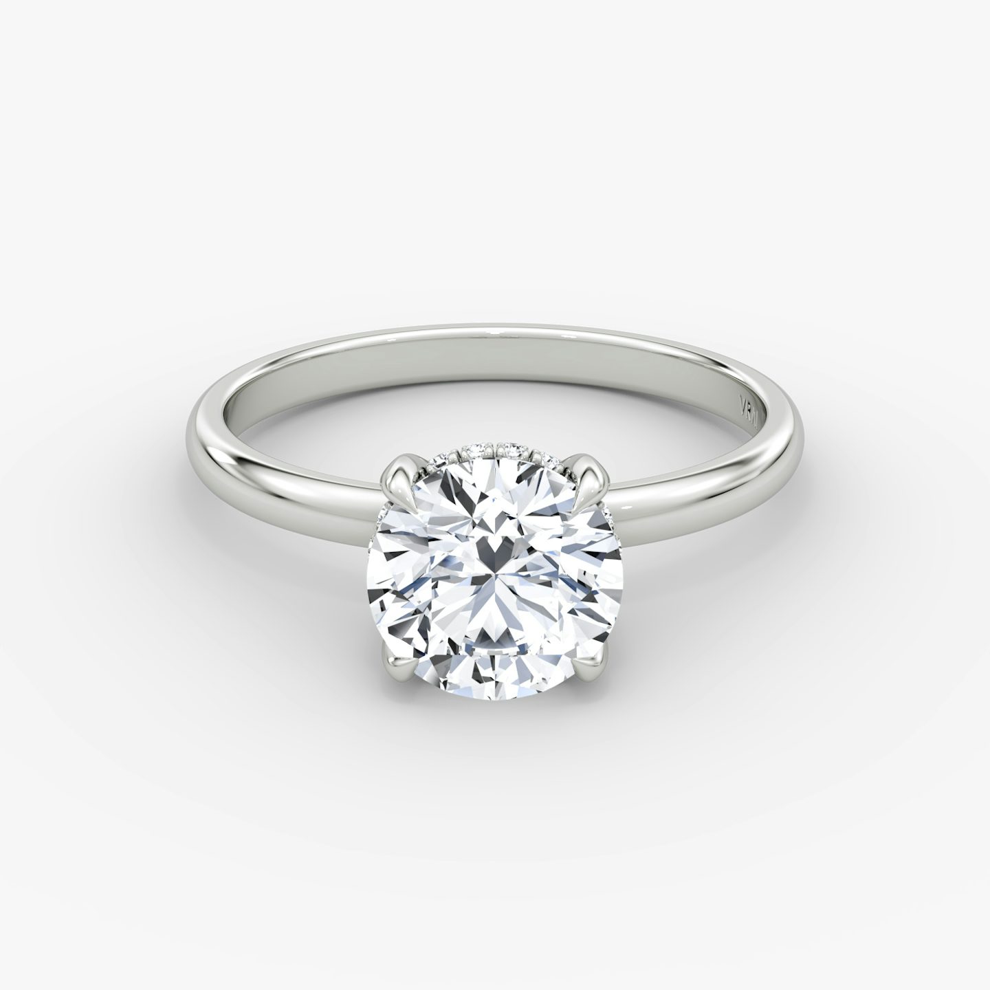 The Classic Hidden Halo | Round Brilliant | 18k | White Gold | bandAccent: Plain | bandWidth: large | caratWeight: 1.0ct | prongStyle: Plain | diamondOrientation: vertical