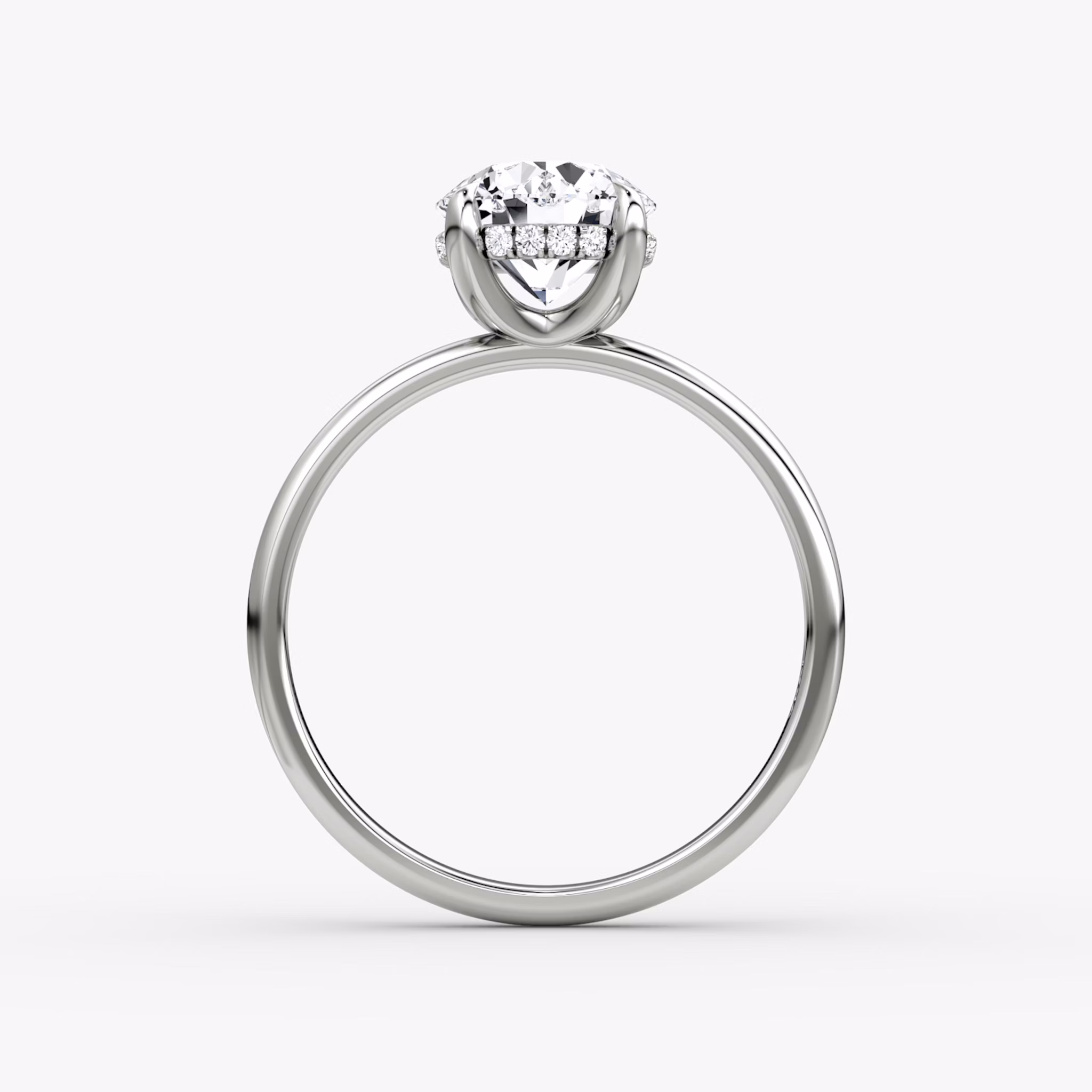 The Classic Hidden Halo | Round Brilliant | Platinum | bandAccent: Plain | bandWidth: large | caratWeight: 1.0ct | prongStyle: Plain | diamondOrientation: vertical