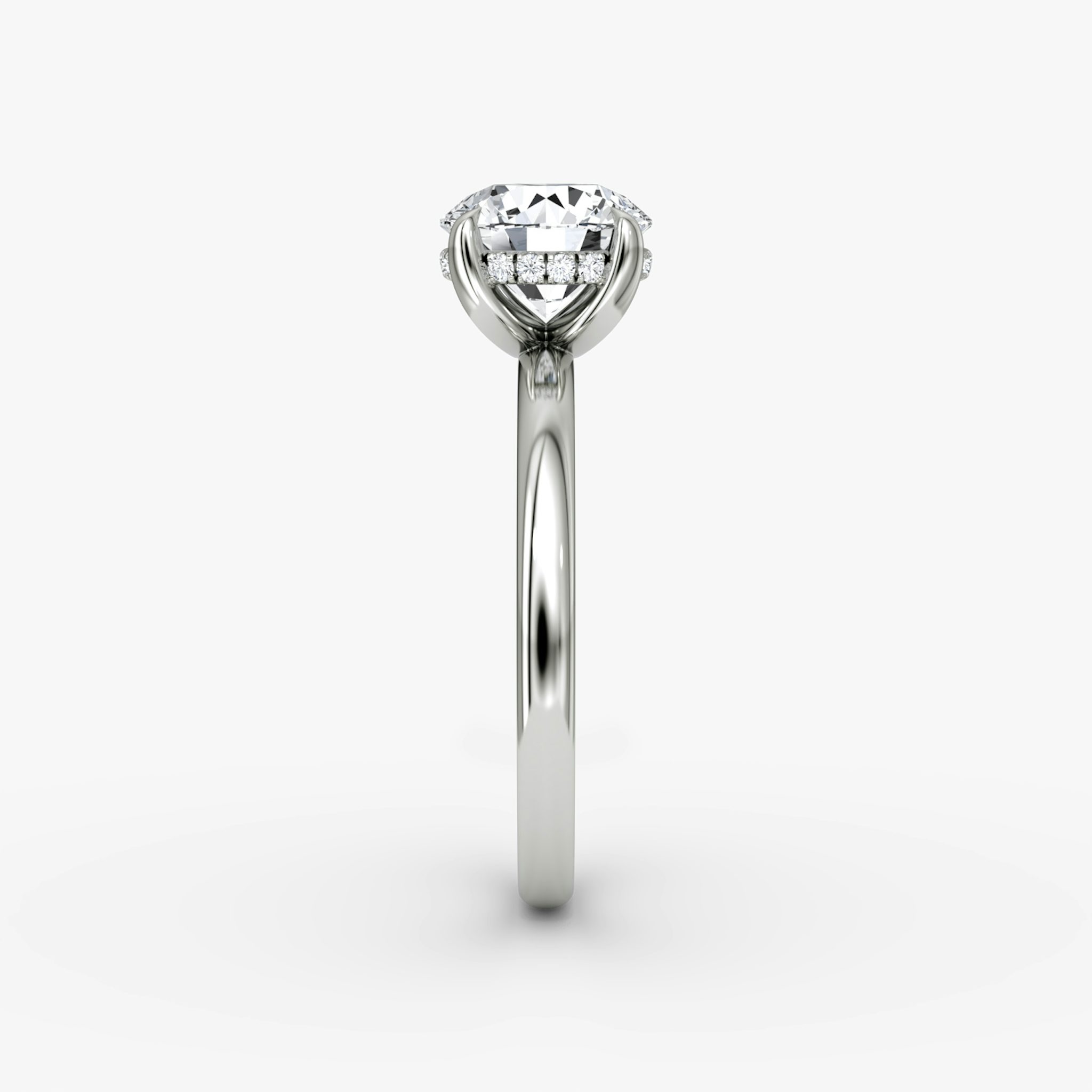 The Classic Hidden Halo | Round Brilliant | Platinum | bandAccent: Plain | bandWidth: large | caratWeight: 1.0ct | prongStyle: Plain | diamondOrientation: vertical