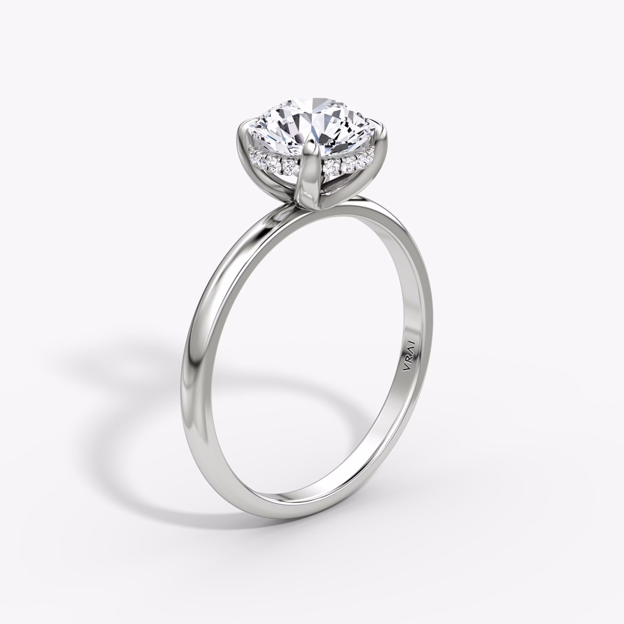 The Classic Hidden Halo | Round Brilliant | Platinum | bandAccent: Plain | bandWidth: large | caratWeight: 1.0ct | prongStyle: Plain | diamondOrientation: vertical