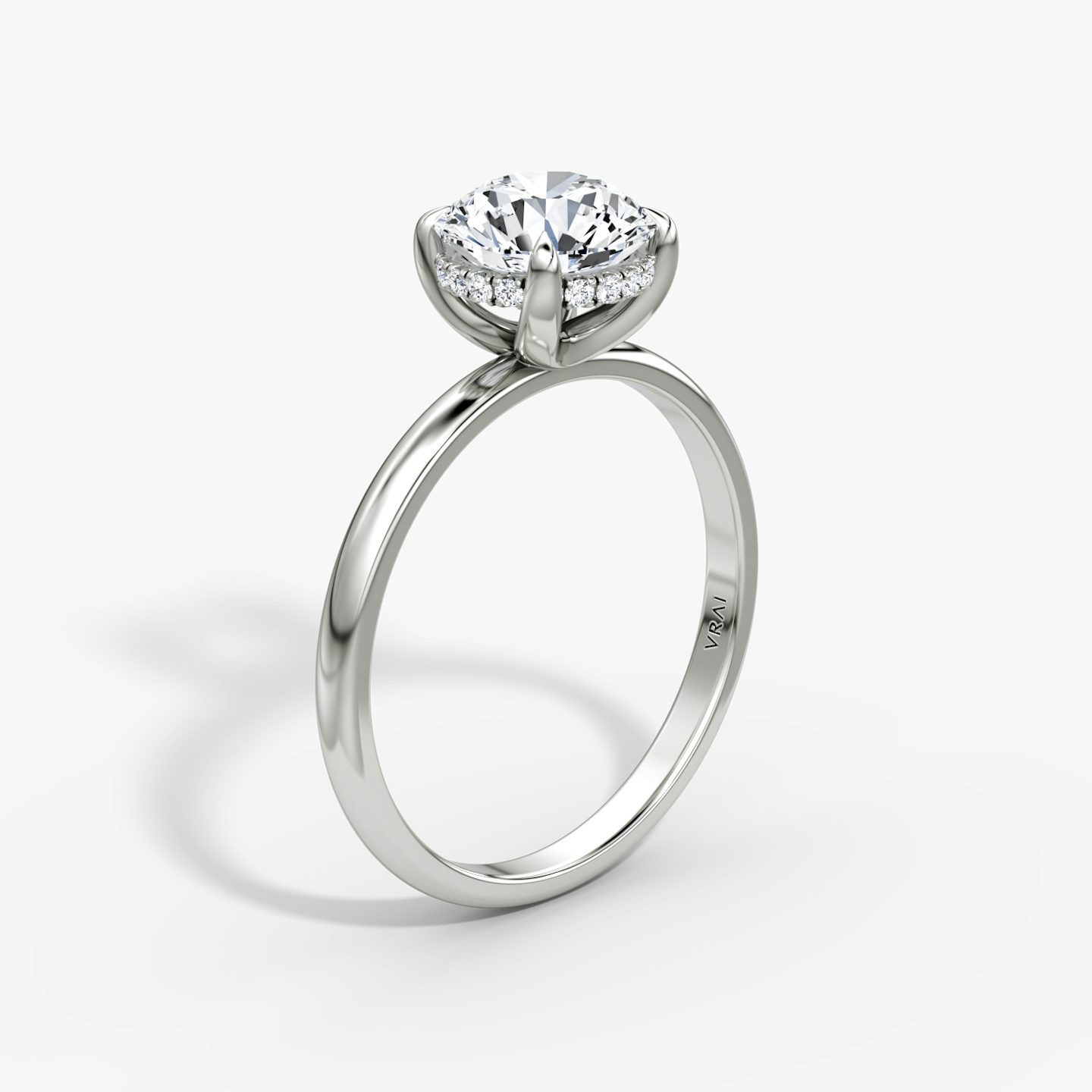 The Classic Hidden Halo | Round Brilliant | 18k | White Gold | bandAccent: Plain | bandWidth: large | caratWeight: 1.0ct | prongStyle: Plain | diamondOrientation: vertical