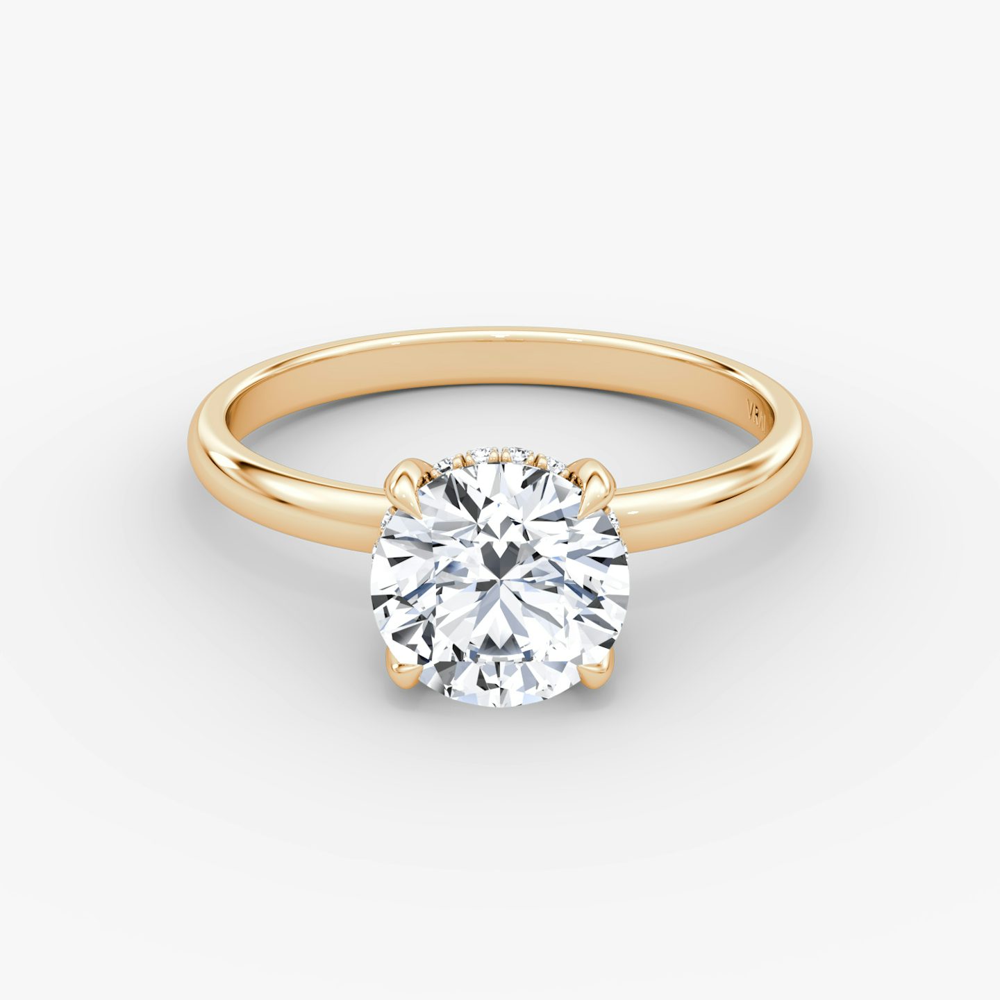 The Classic Hidden Halo | Round Brilliant | 14k | Rose Gold | bandAccent: Plain | bandWidth: large | caratWeight: other | prongStyle: Plain | diamondOrientation: vertical