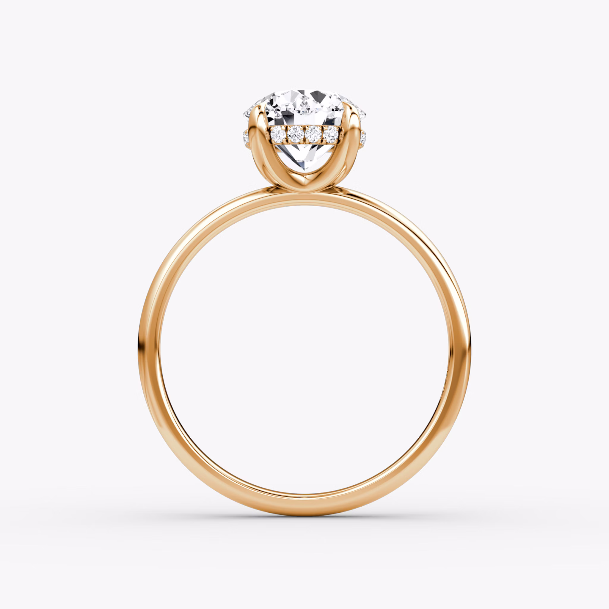 The Classic Hidden Halo | Round Brilliant | 14k | Rose Gold | bandAccent: Plain | bandWidth: large | caratWeight: other | prongStyle: Plain | diamondOrientation: vertical