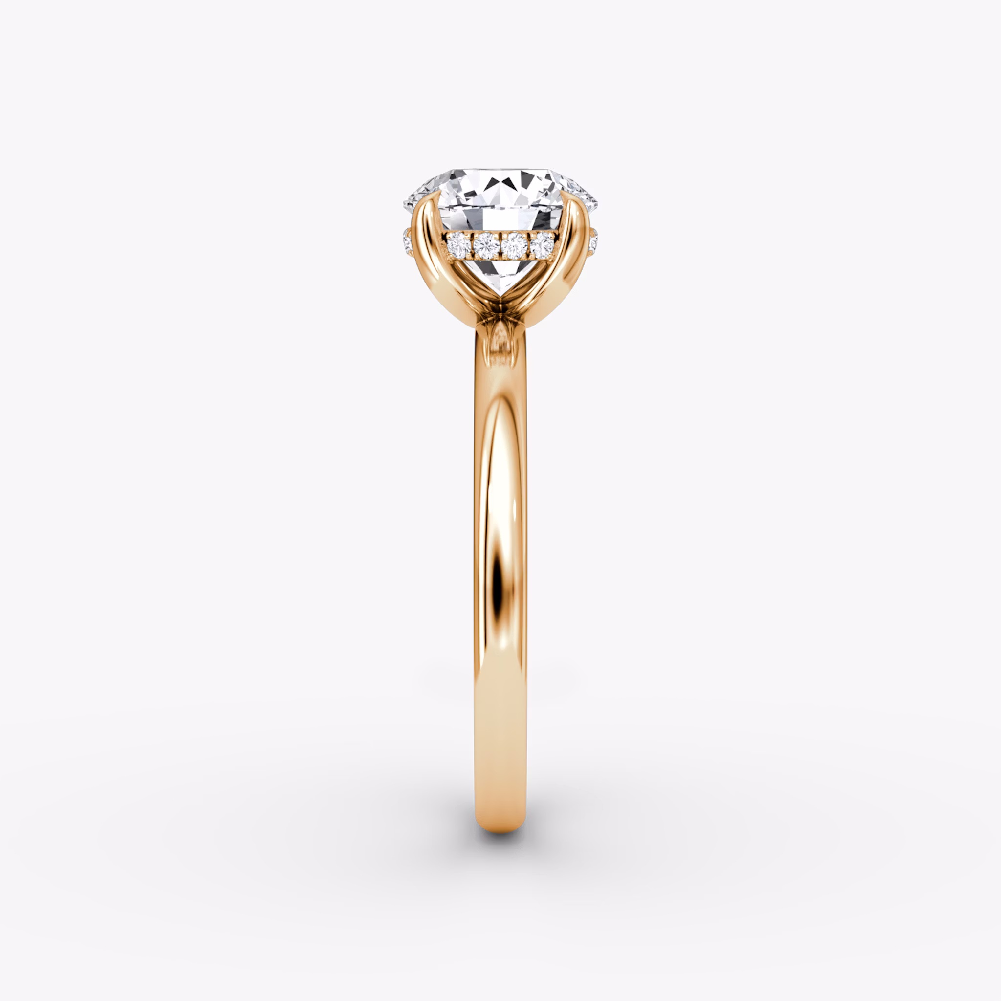 The Classic Hidden Halo | Round Brilliant | 14k | Rose Gold | bandAccent: Plain | bandWidth: large | caratWeight: other | prongStyle: Plain | diamondOrientation: vertical