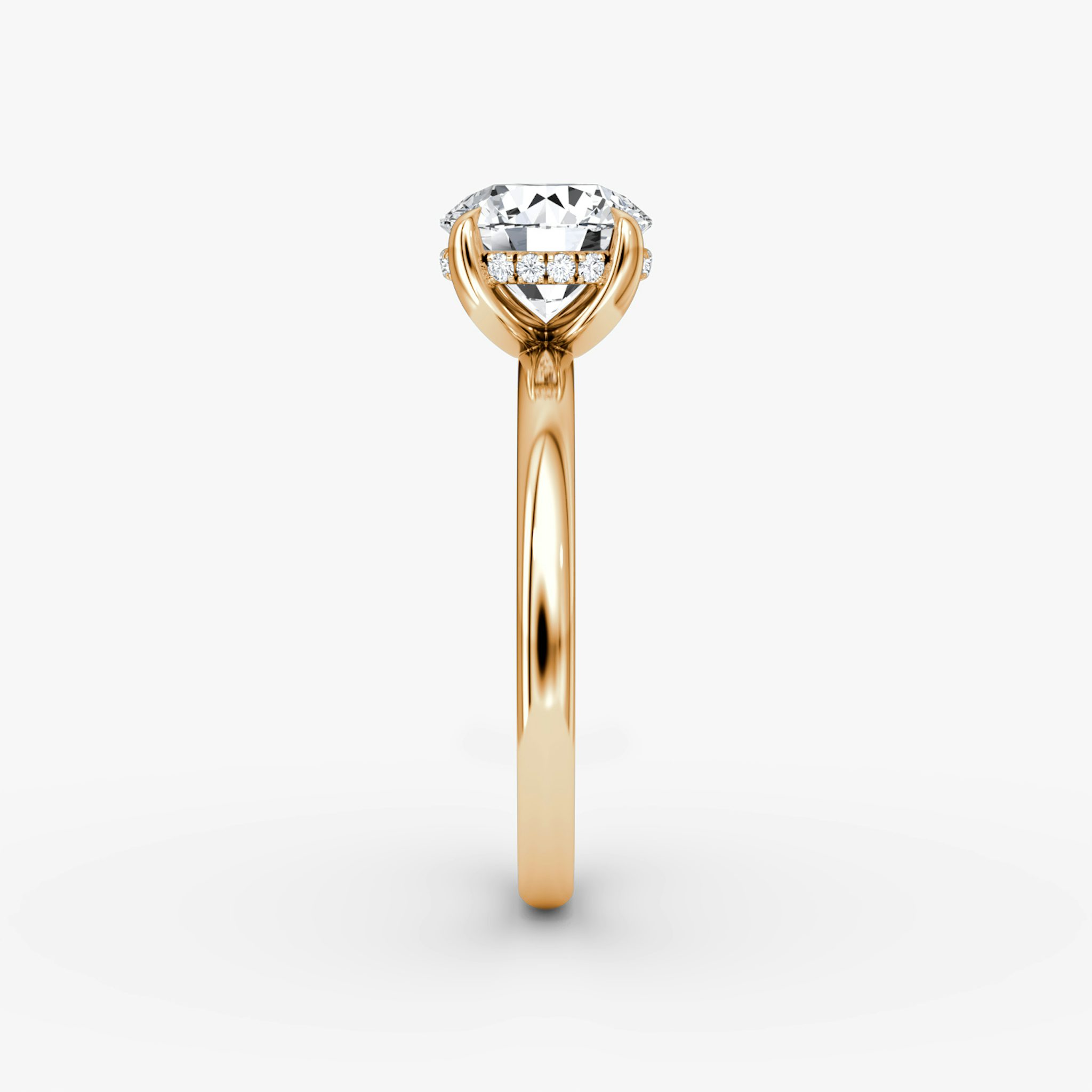 The Classic Hidden Halo | Round Brilliant | 14k | Rose Gold | bandAccent: Plain | bandWidth: large | caratWeight: other | prongStyle: Plain | diamondOrientation: vertical