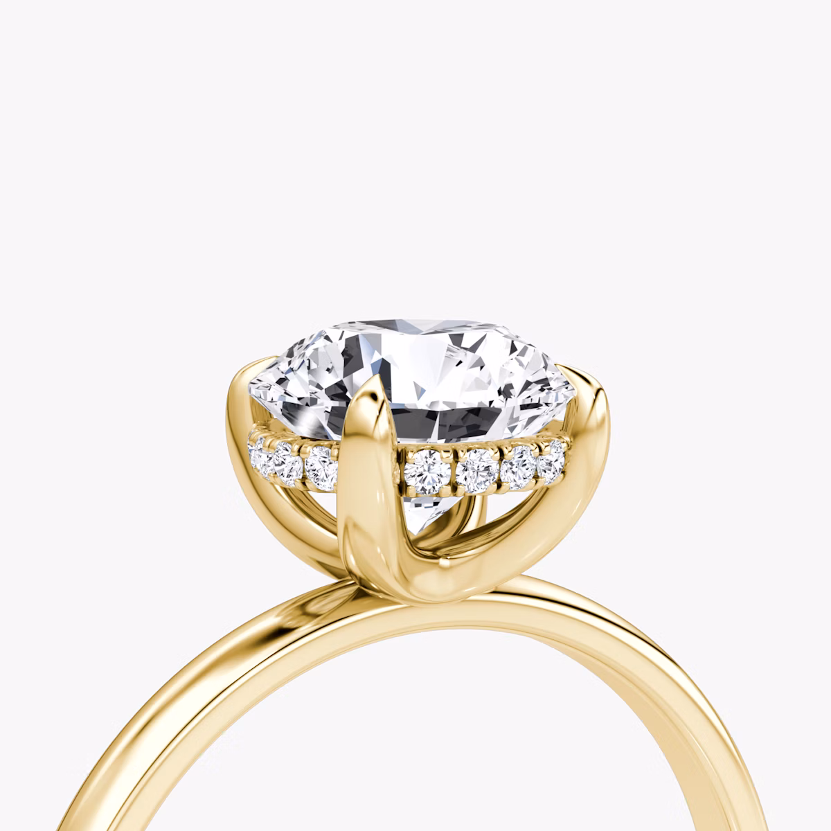 The Classic Hidden Halo | Round Brilliant | 18k | Yellow Gold | bandAccent: Plain | bandWidth: large | caratWeight: 1.0ct | prongStyle: Plain | diamondOrientation: vertical