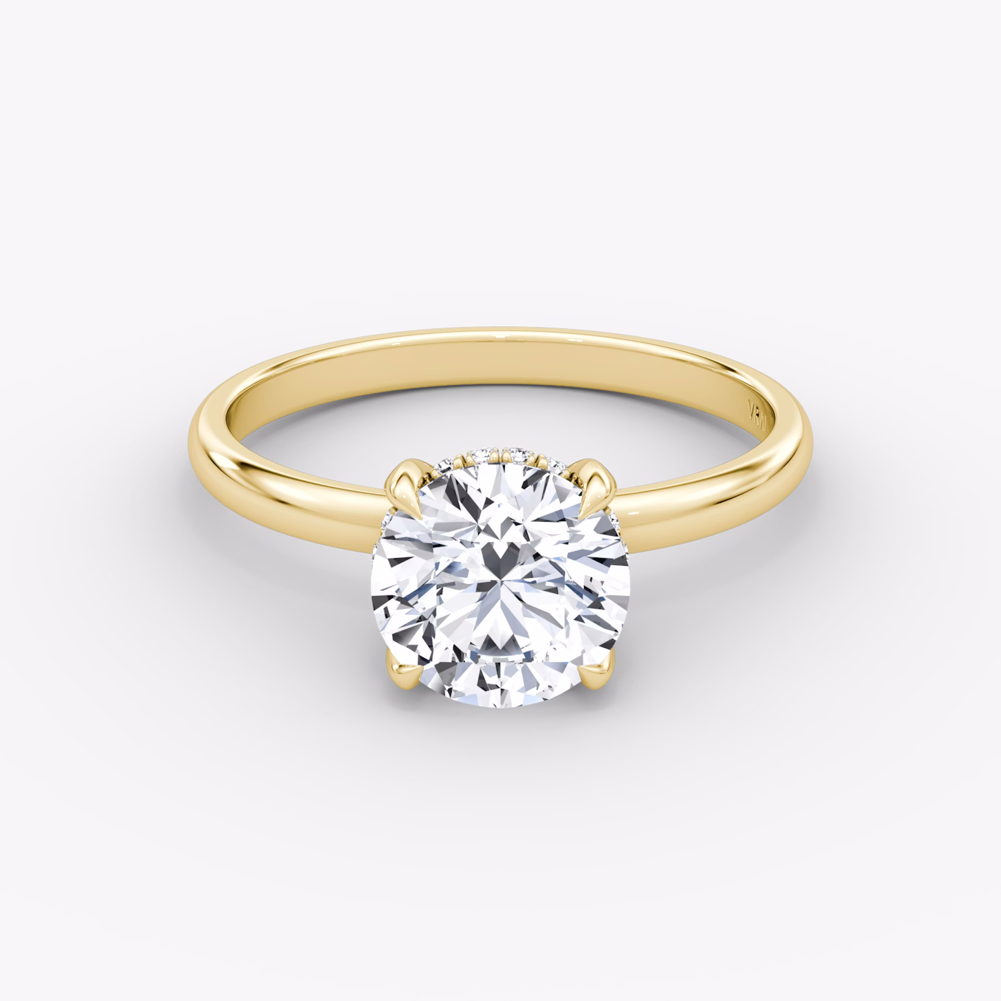 The Classic Hidden Halo | Round Brilliant | 18k | Yellow Gold | bandAccent: Plain | bandWidth: large | caratWeight: other | prongStyle: Plain | diamondOrientation: vertical