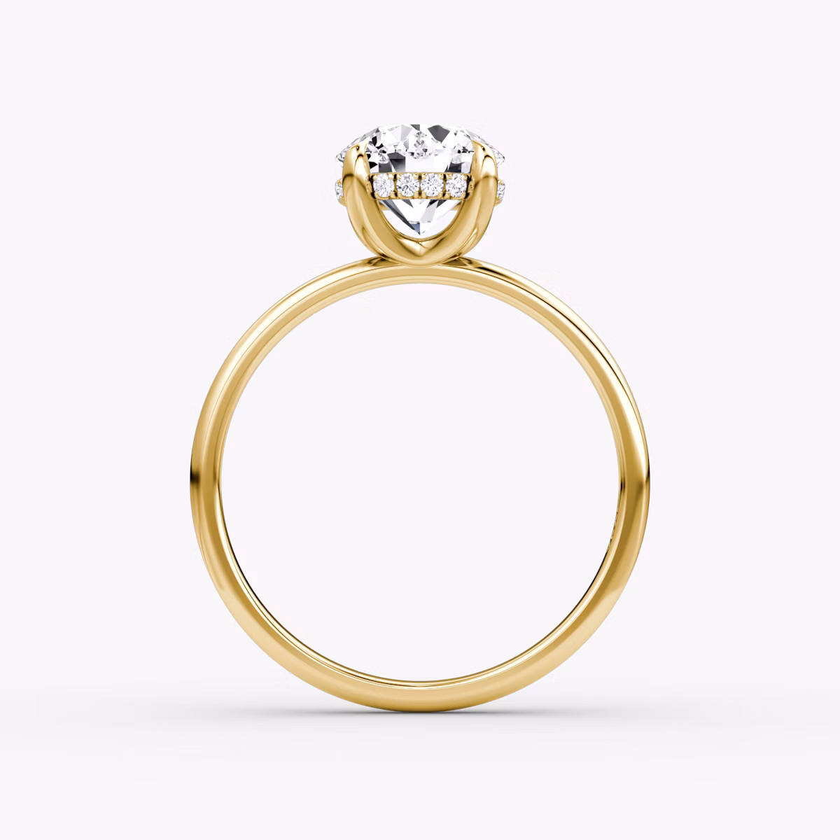The Classic Hidden Halo | Round Brilliant | 18k | Yellow Gold | bandAccent: Plain | bandWidth: large | caratWeight: 1.0ct | prongStyle: Plain | diamondOrientation: vertical