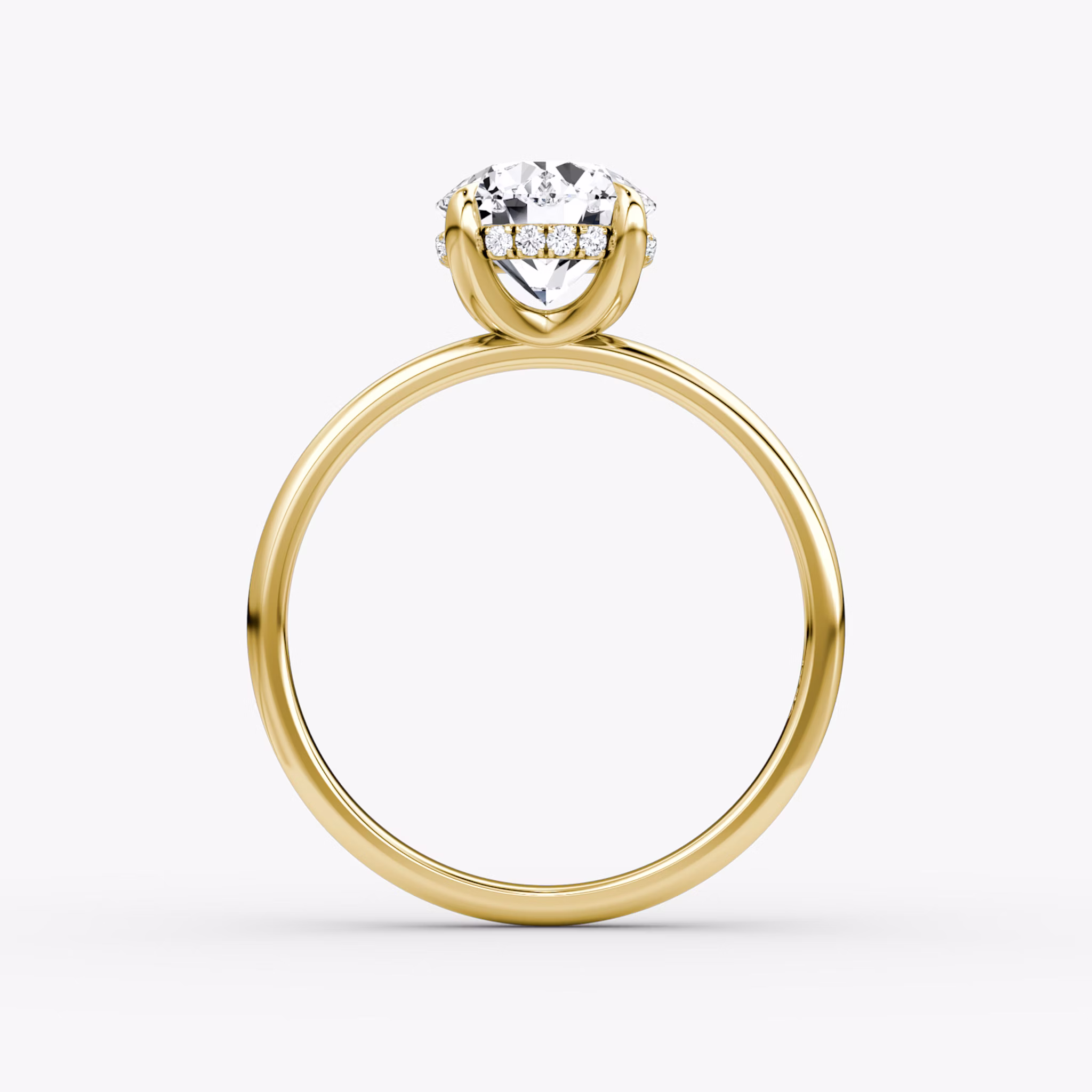 The Classic Hidden Halo | Round Brilliant | 18k | Yellow Gold | bandAccent: Plain | bandWidth: large | caratWeight: other | prongStyle: Plain | diamondOrientation: vertical