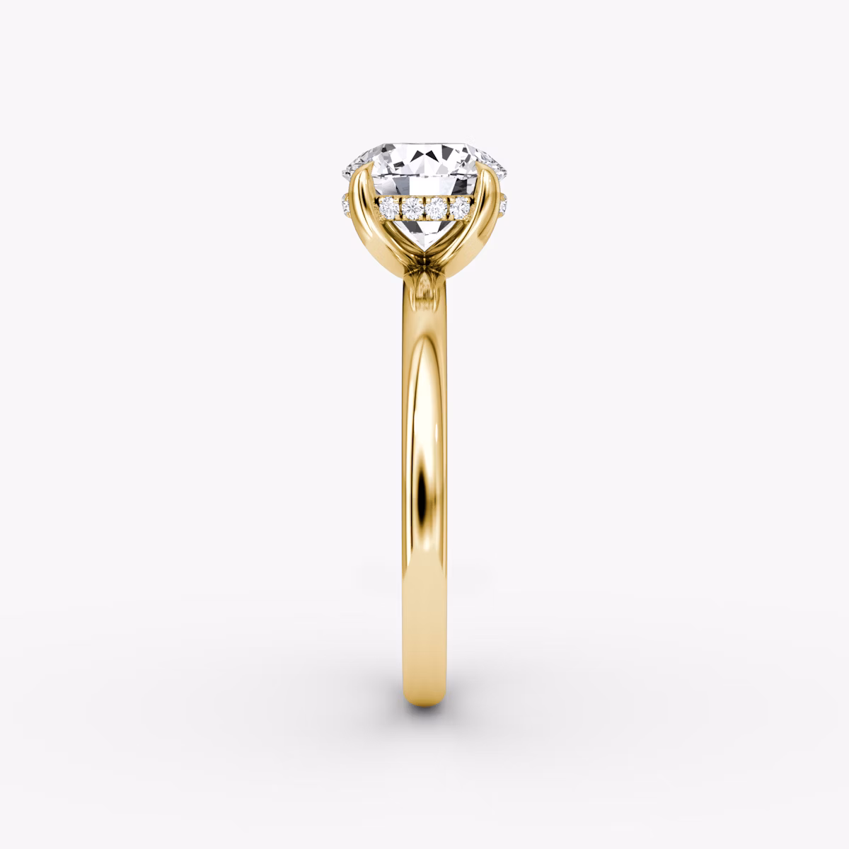 The Classic Hidden Halo | Round Brilliant | 18k | Yellow Gold | bandAccent: Plain | bandWidth: large | caratWeight: 1.0ct | prongStyle: Plain | diamondOrientation: vertical