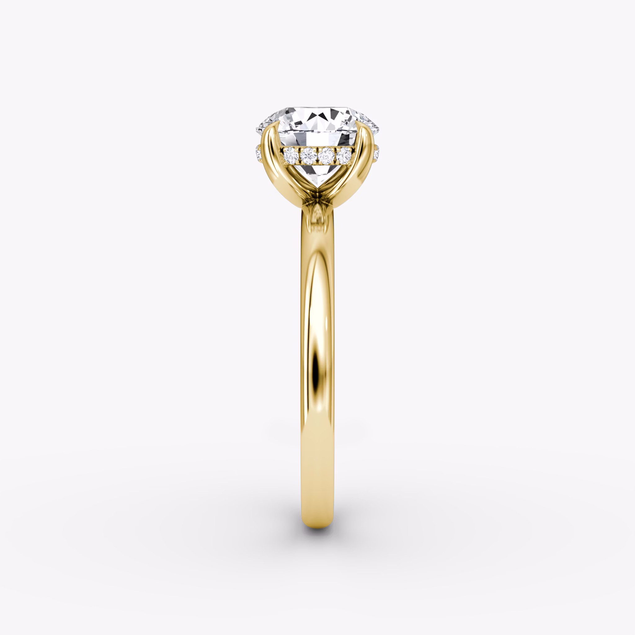The Classic Hidden Halo | Round Brilliant | 18k | Yellow Gold | bandAccent: Plain | bandWidth: large | caratWeight: other | prongStyle: Plain | diamondOrientation: vertical