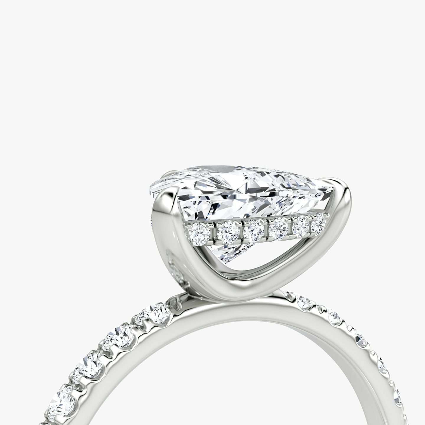 The Classic Hidden Halo | Trillion | Platinum | bandAccent: Pavé | bandWidth: large | prongStyle: Plain | diamondOrientation: vertical | caratWeight: other