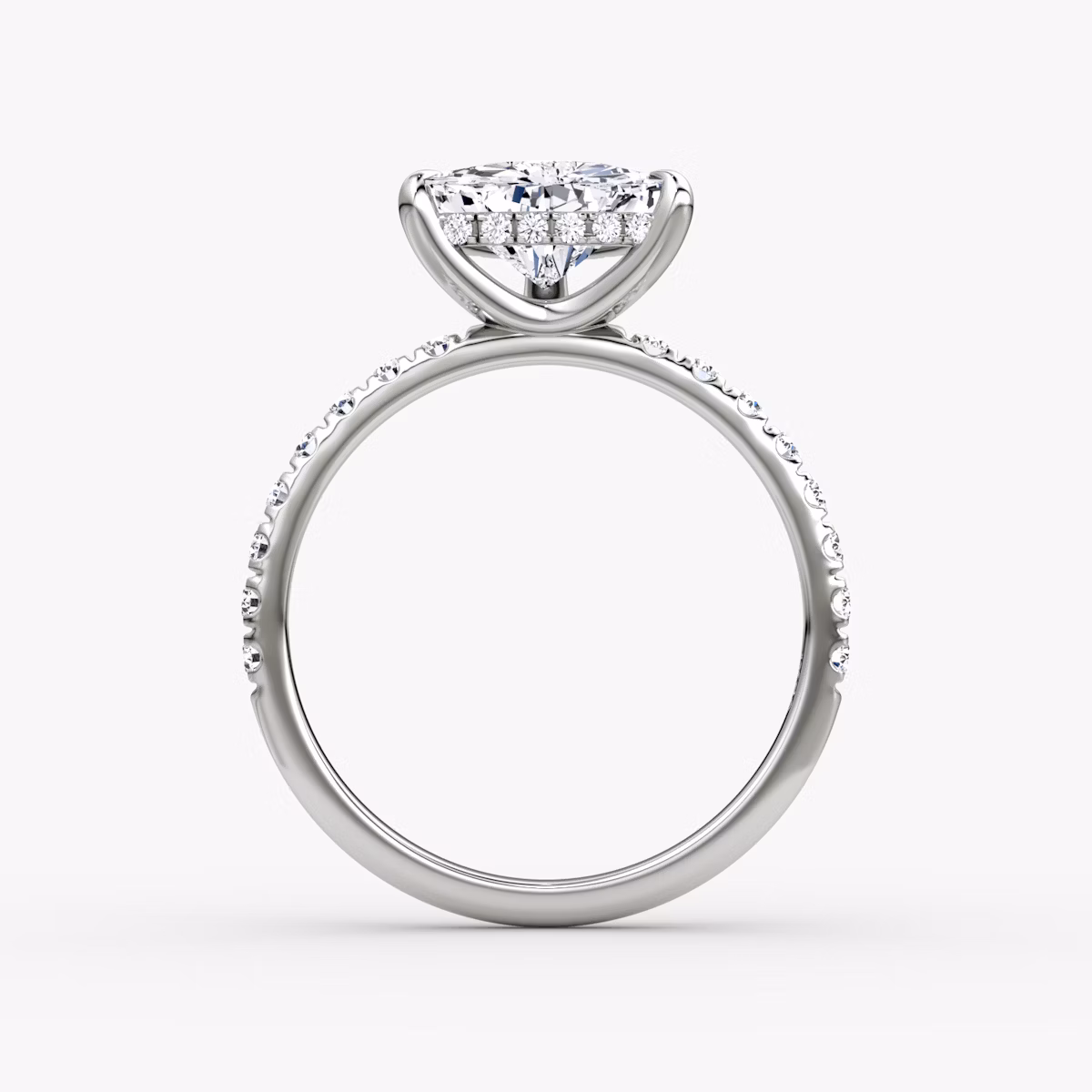 The Classic Hidden Halo | Trillion | Platinum | bandAccent: Pavé | bandWidth: large | prongStyle: Plain | diamondOrientation: vertical | caratWeight: other