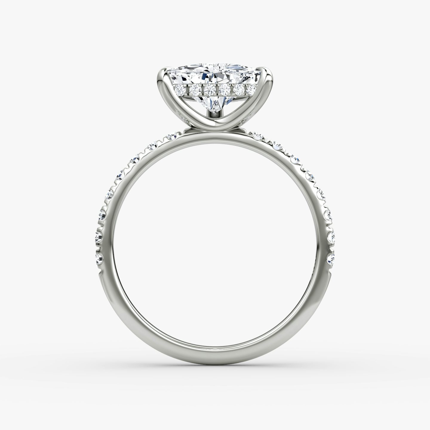 The Classic Hidden Halo | Trillion | Platinum | bandAccent: Pavé | bandWidth: large | prongStyle: Plain | diamondOrientation: vertical | caratWeight: other